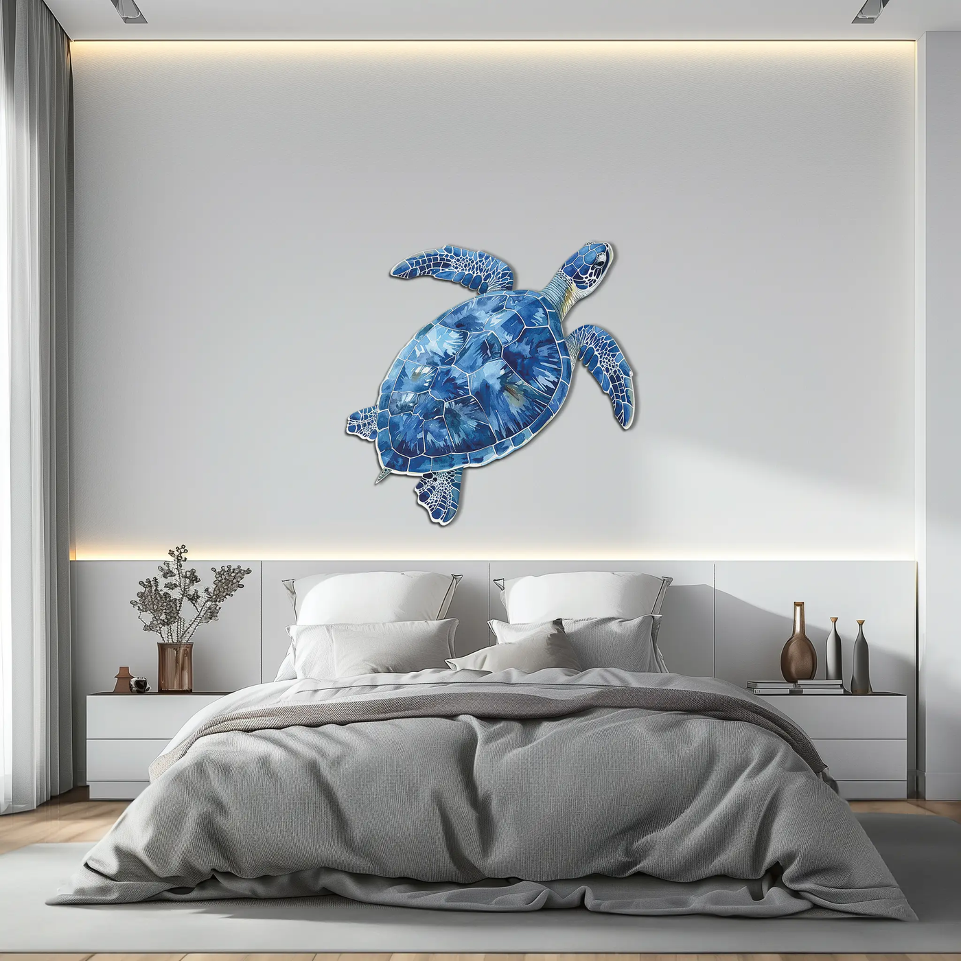 Blue Mosaic Sea Turtle Metal Wall Art – Ocean UV Decor-KAFUVM007 by Enova Art