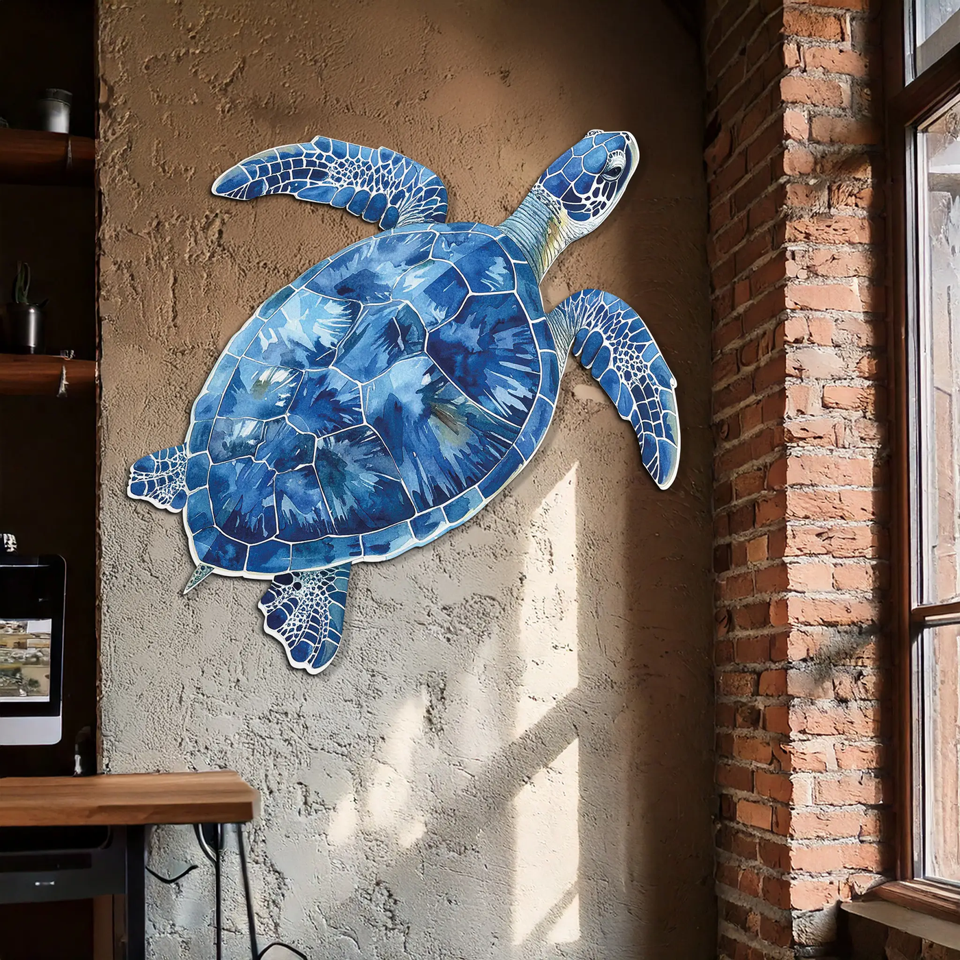Blue Mosaic Sea Turtle Metal Wall Art – Ocean UV Decor-KAFUVM007 by Enova Art