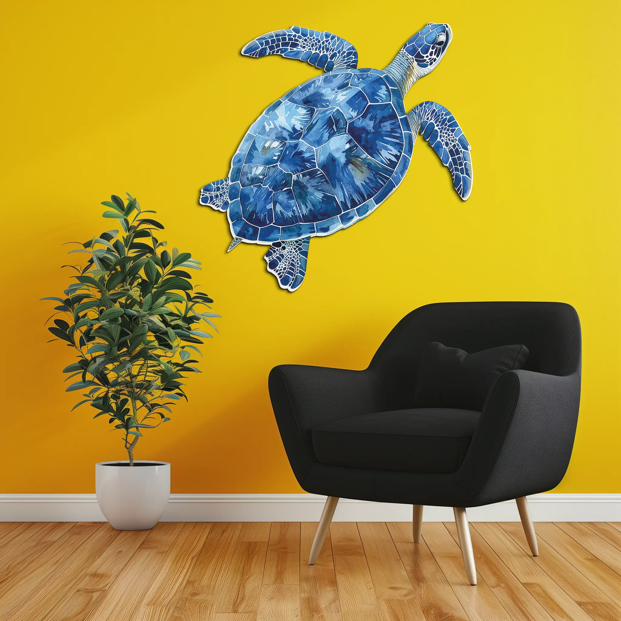 Blue Mosaic Sea Turtle Metal Wall Art – Ocean UV Decor-KAFUVM007 by Enova Art