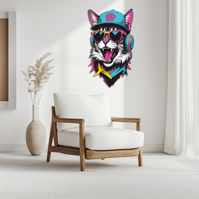 Cool Cat DJ Metal Wall Art – Street Style UV Decor-KAFUVM008 by Enova Art