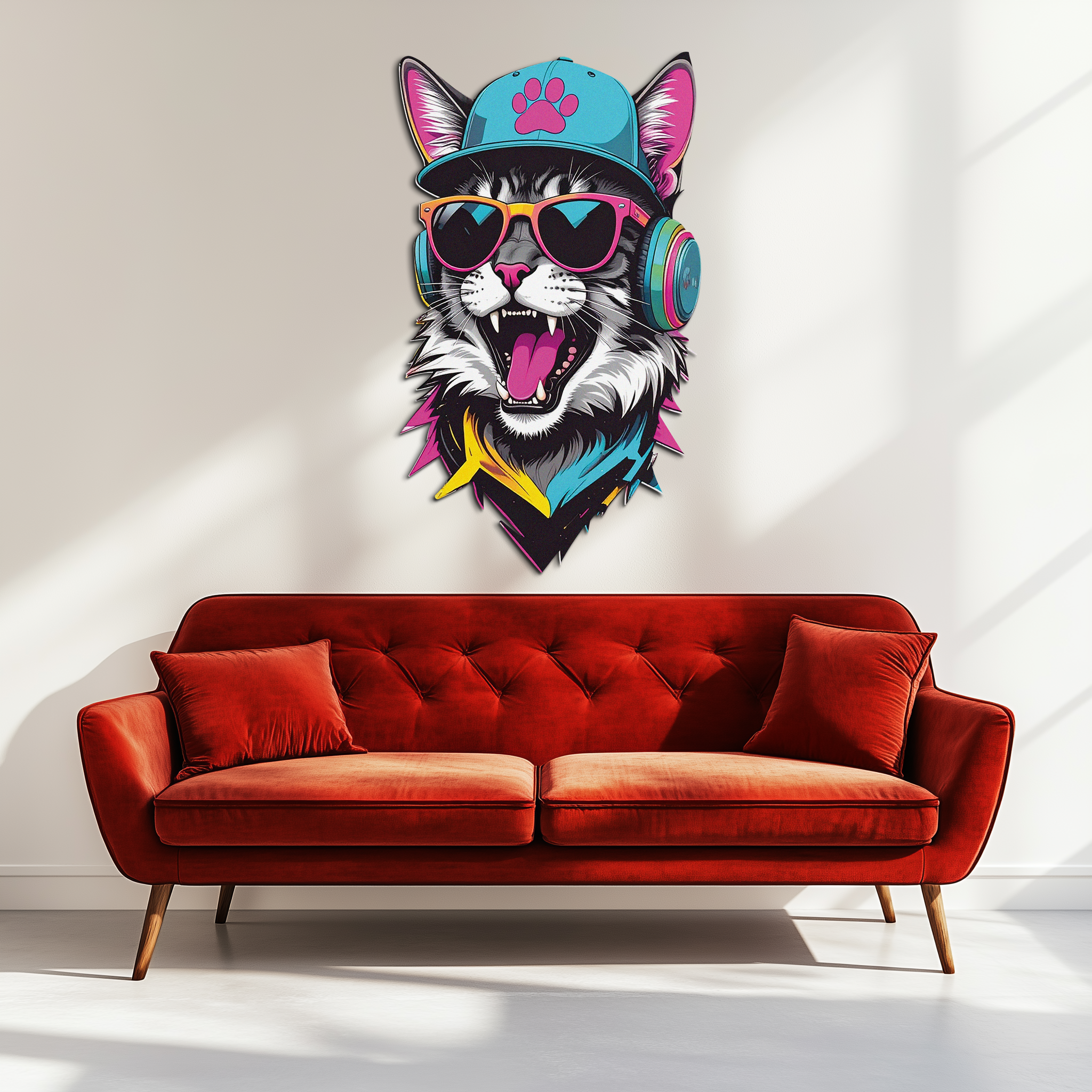 Cool Cat DJ Metal Wall Art – Street Style UV Decor-KAFUVM008 by Enova Art