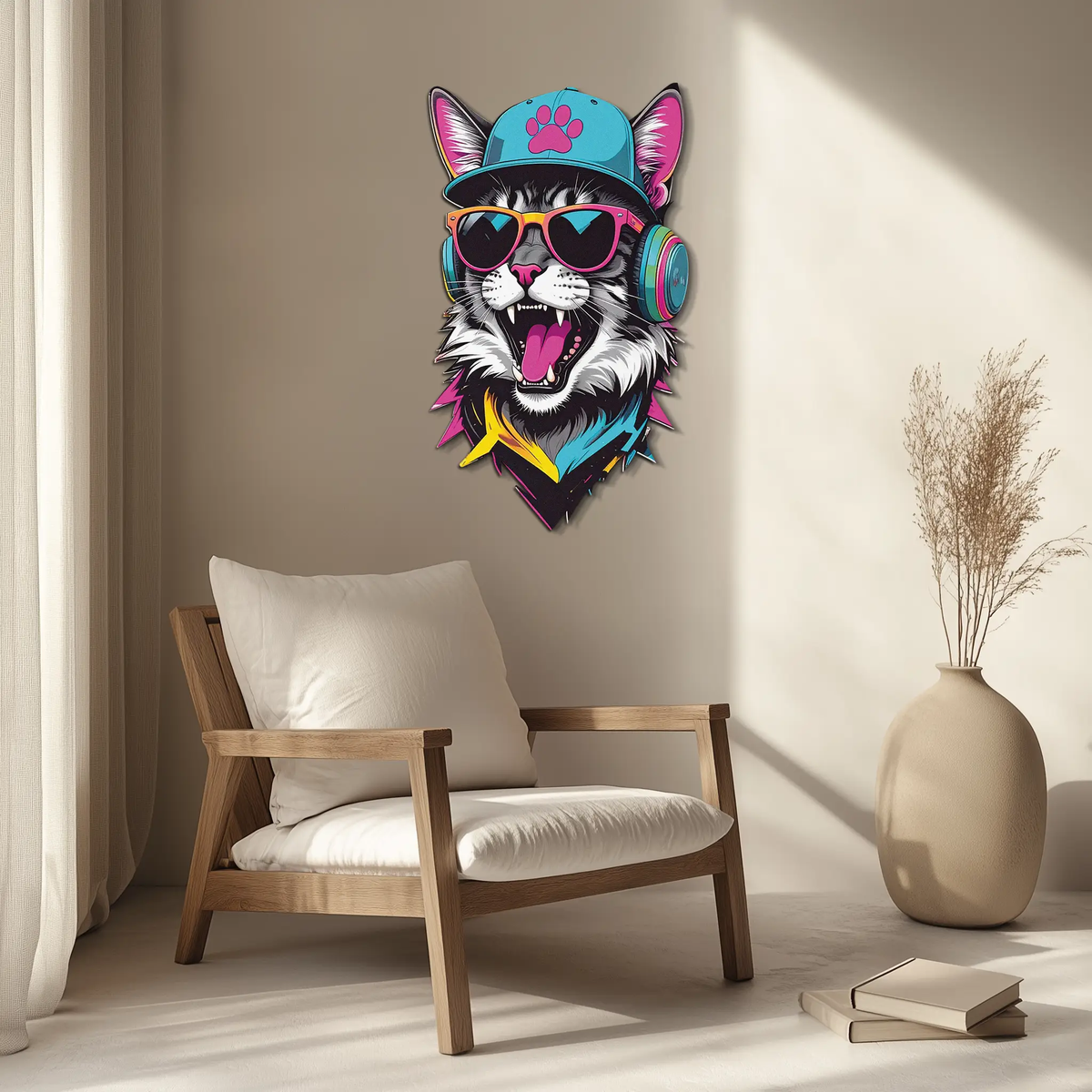 Cool Cat DJ Metal Wall Art – Street Style UV Decor-KAFUVM008 by Enova Art
