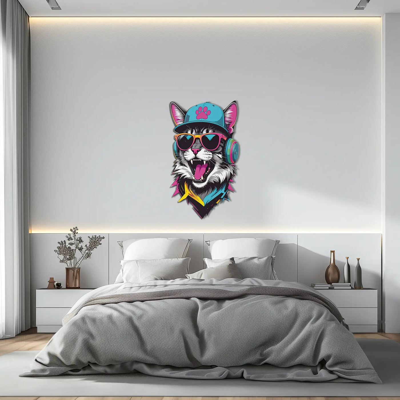 Cool Cat DJ Metal Wall Art – Street Style UV Decor-KAFUVM008 by Enova Art