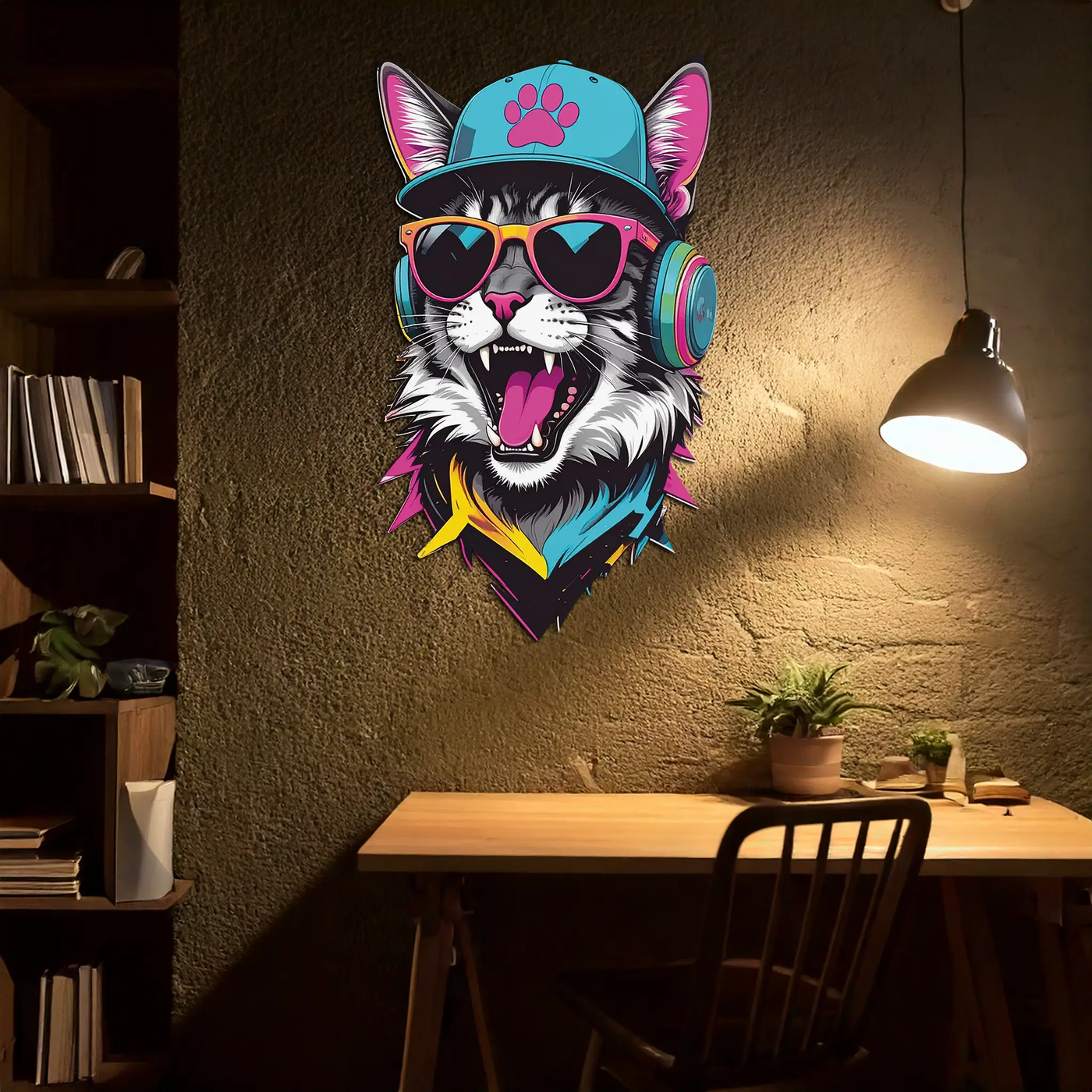 Cool Cat DJ Metal Wall Art – Street Style UV Decor-KAFUVM008 by Enova Art