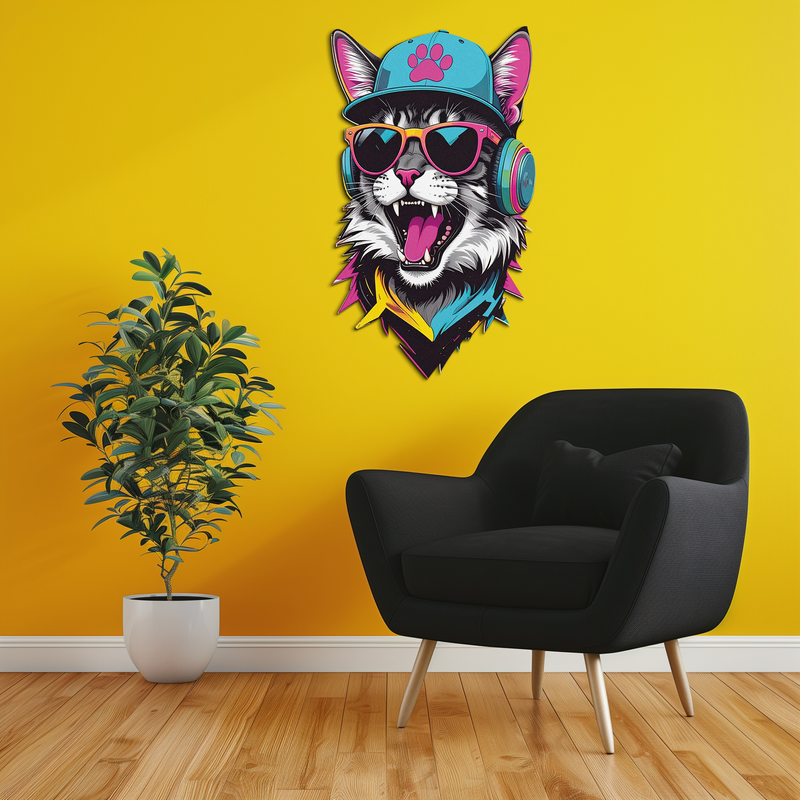 Cool Cat DJ Metal Wall Art – Street Style UV Decor-KAFUVM008 by Enova Art