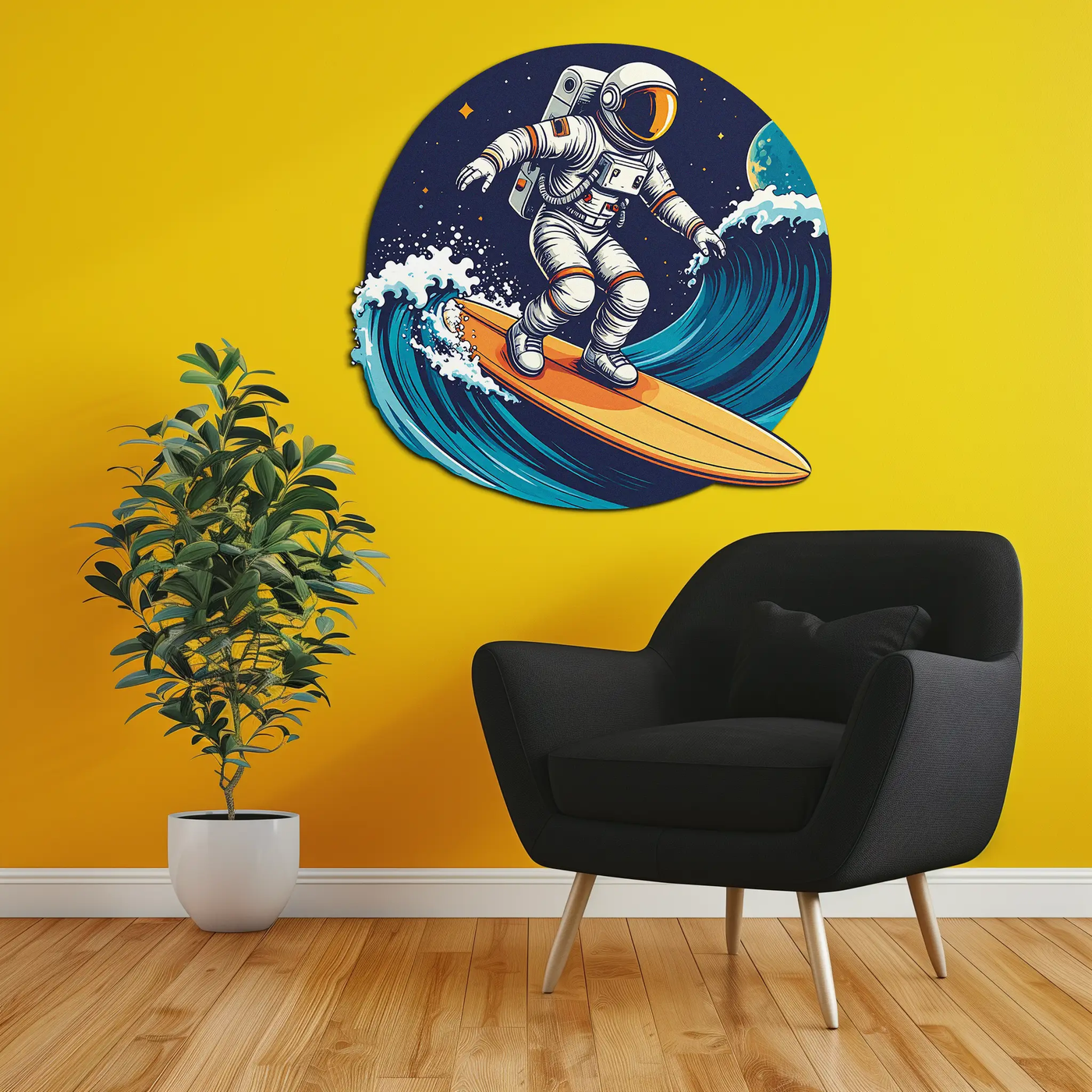 Astronaut Surfing Metal Wall Art – Space Wave UV Printed Decor-KAFUVM010 by Enova Art