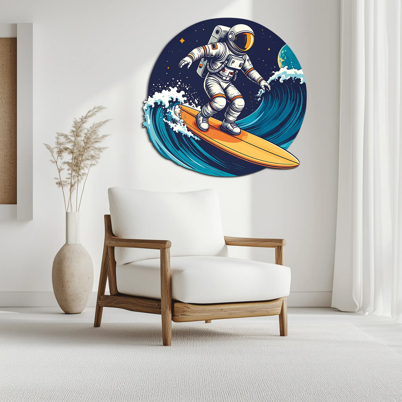 Astronaut Surfing Metal Wall Art – Space Wave UV Printed Decor-KAFUVM010 by Enova Art