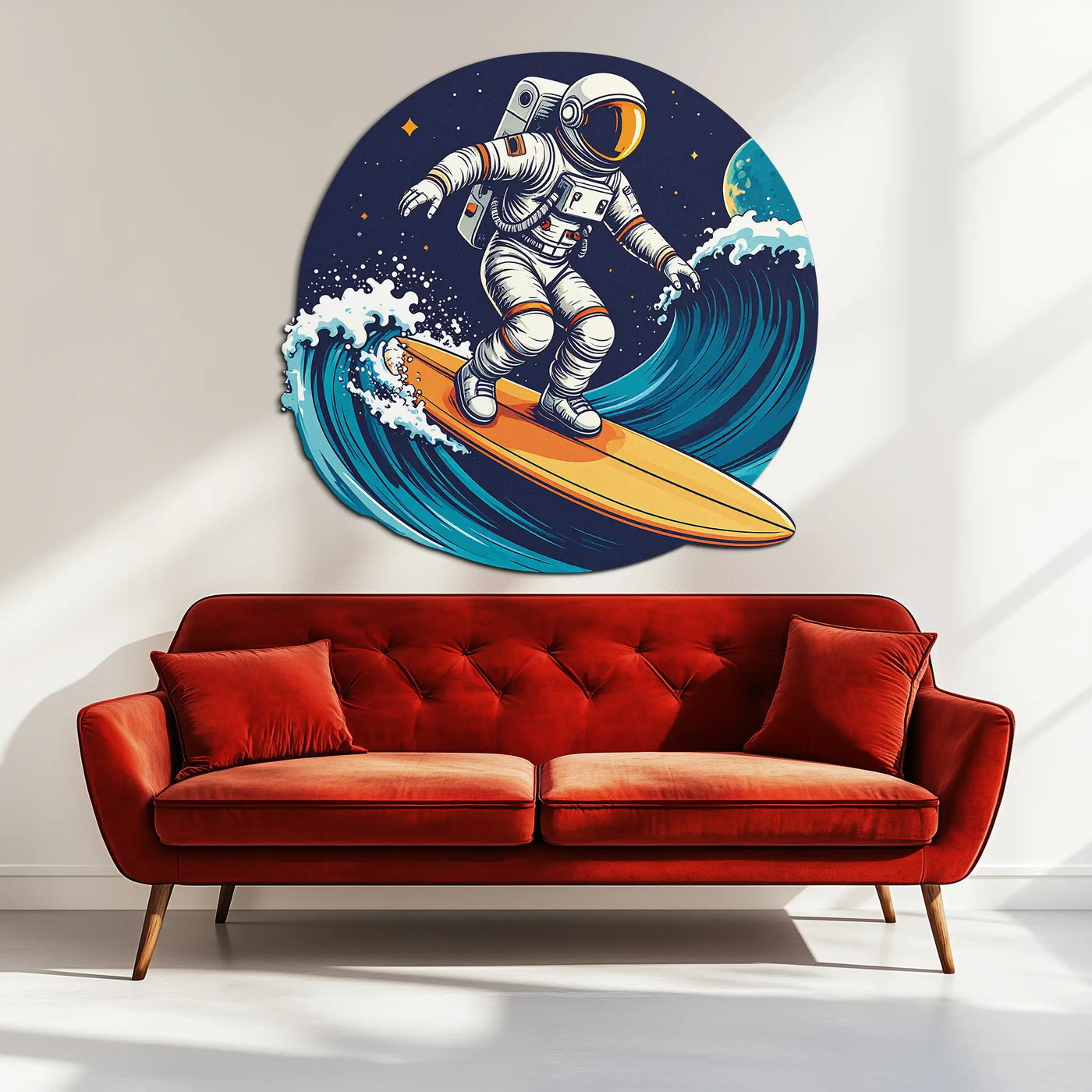 Astronaut Surfing Metal Wall Art – Space Wave UV Printed Decor-KAFUVM010 by Enova Art