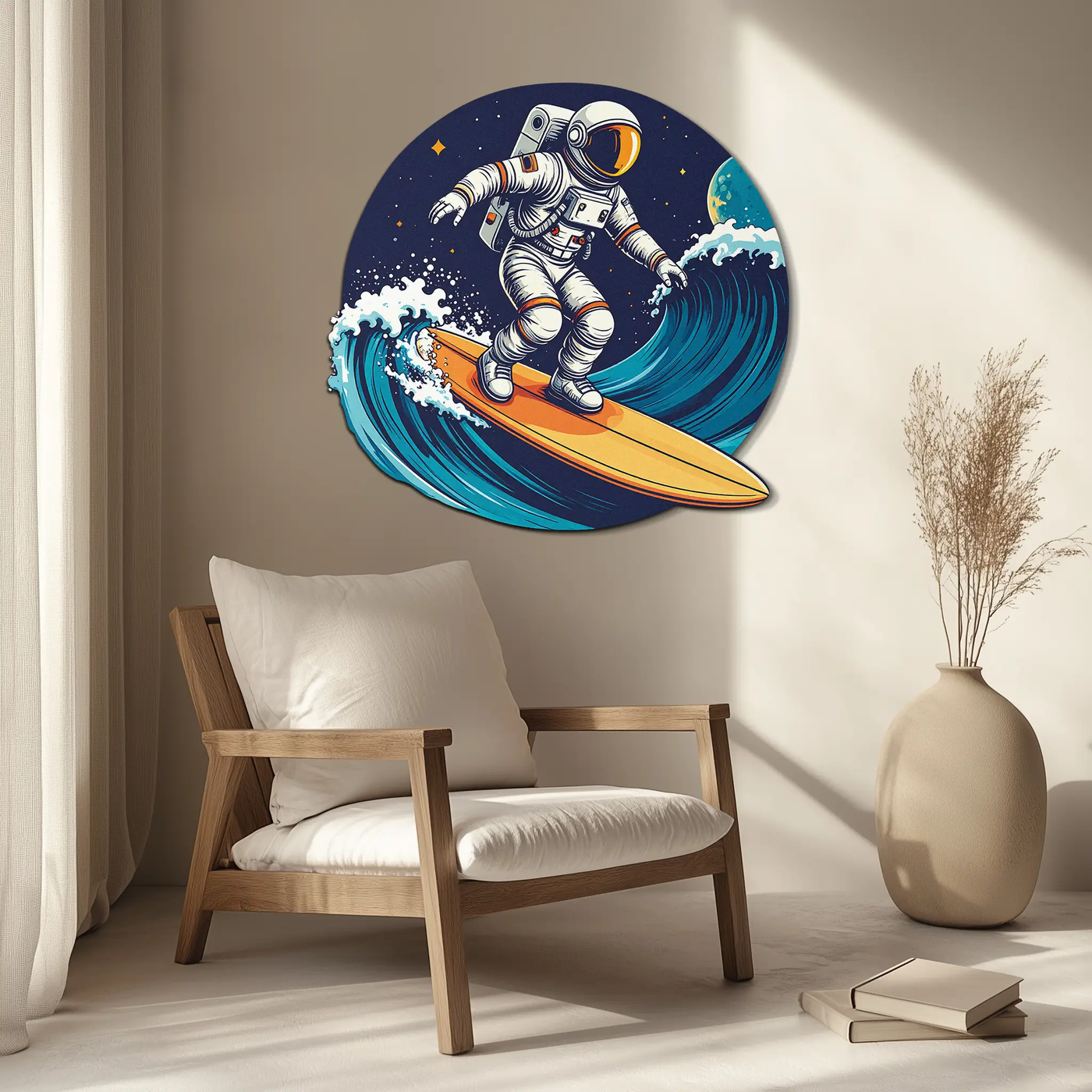 Astronaut Surfing Metal Wall Art – Space Wave UV Printed Decor-KAFUVM010 by Enova Art