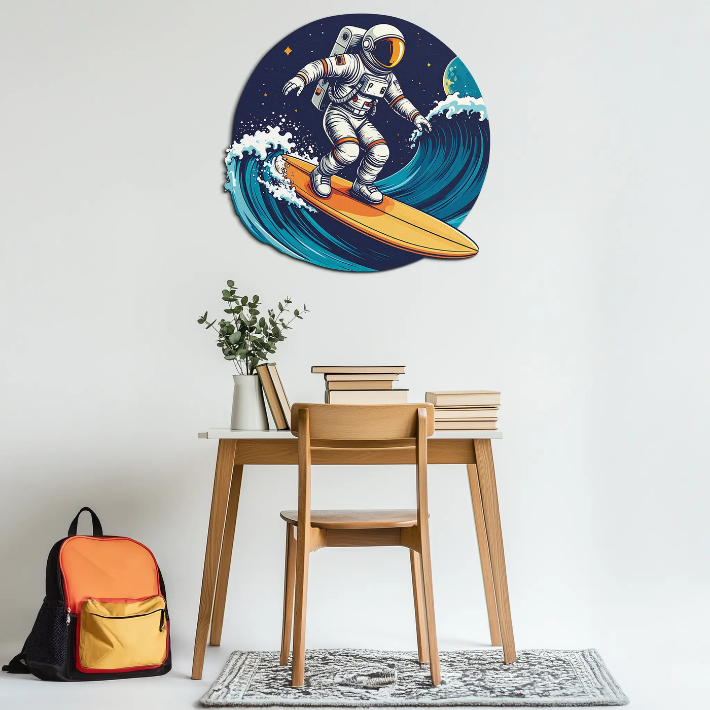 Astronaut Surfing Metal Wall Art – Space Wave UV Printed Decor-KAFUVM010 by Enova Art