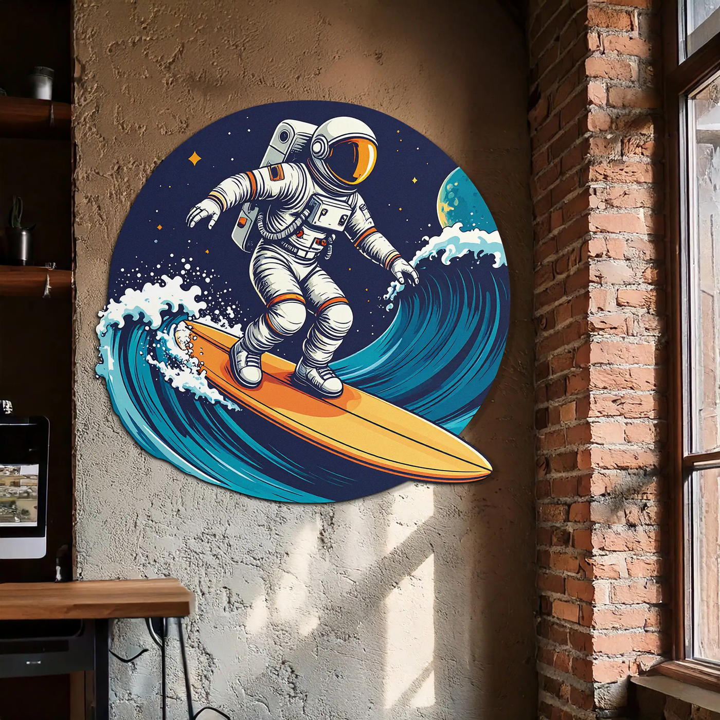 Astronaut Surfing Metal Wall Art – Space Wave UV Printed Decor-KAFUVM010 by Enova Art
