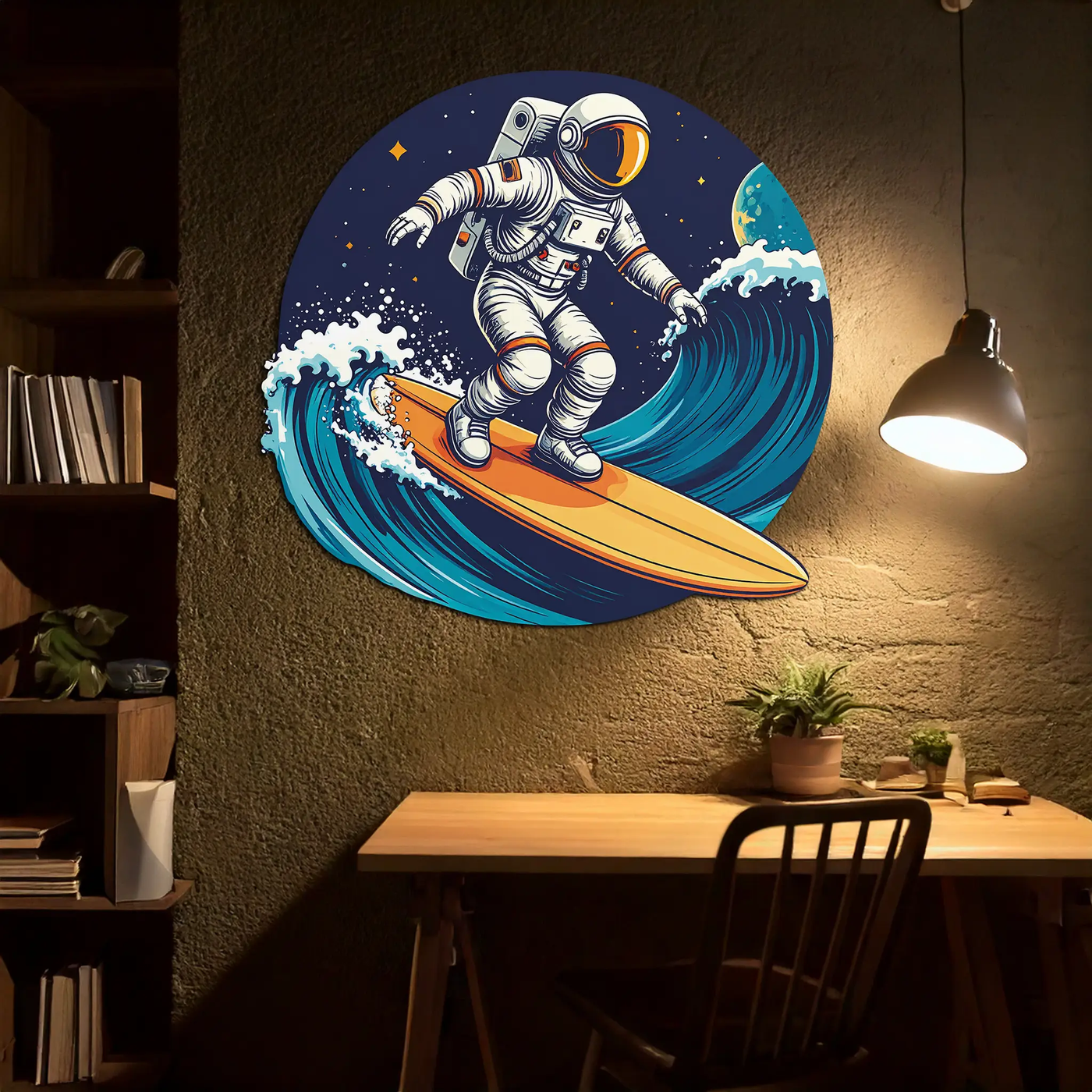 Astronaut Surfing Metal Wall Art – Space Wave UV Printed Decor-KAFUVM010 by Enova Art