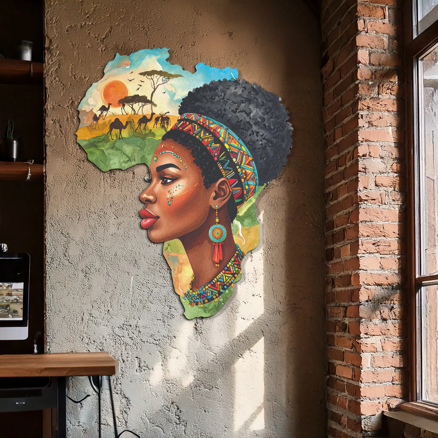 African Woman in Map Metal Wall Art – Cultural UV Printed Decor-KAFUVM012 by Enova Art