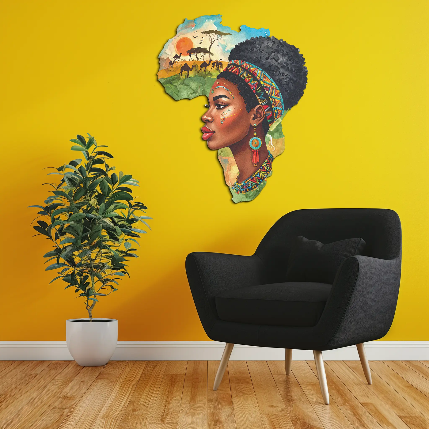 African Woman in Map Metal Wall Art – Cultural UV Printed Decor-KAFUVM012 by Enova Art