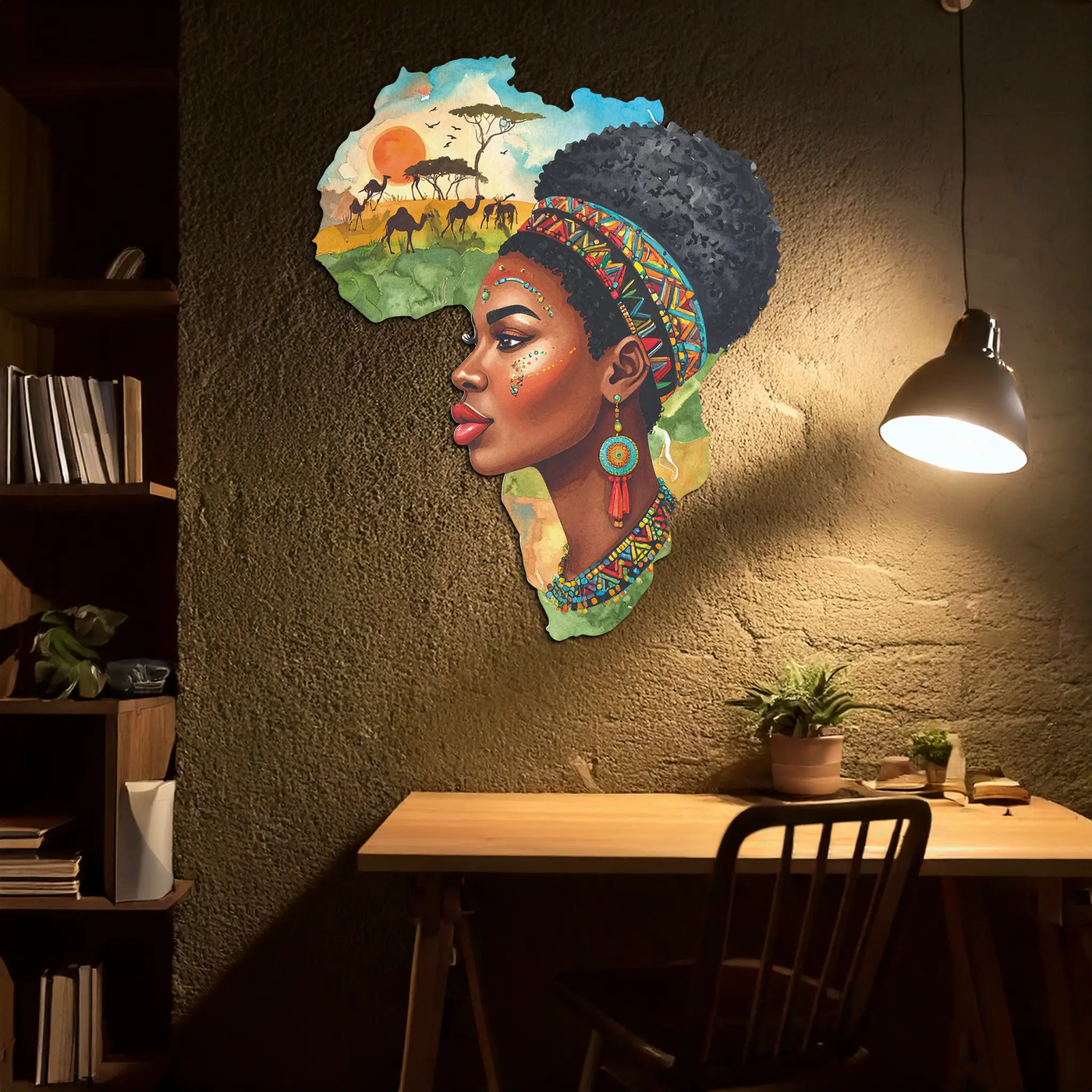 African Woman in Map Metal Wall Art – Cultural UV Printed Decor-KAFUVM012 by Enova Art