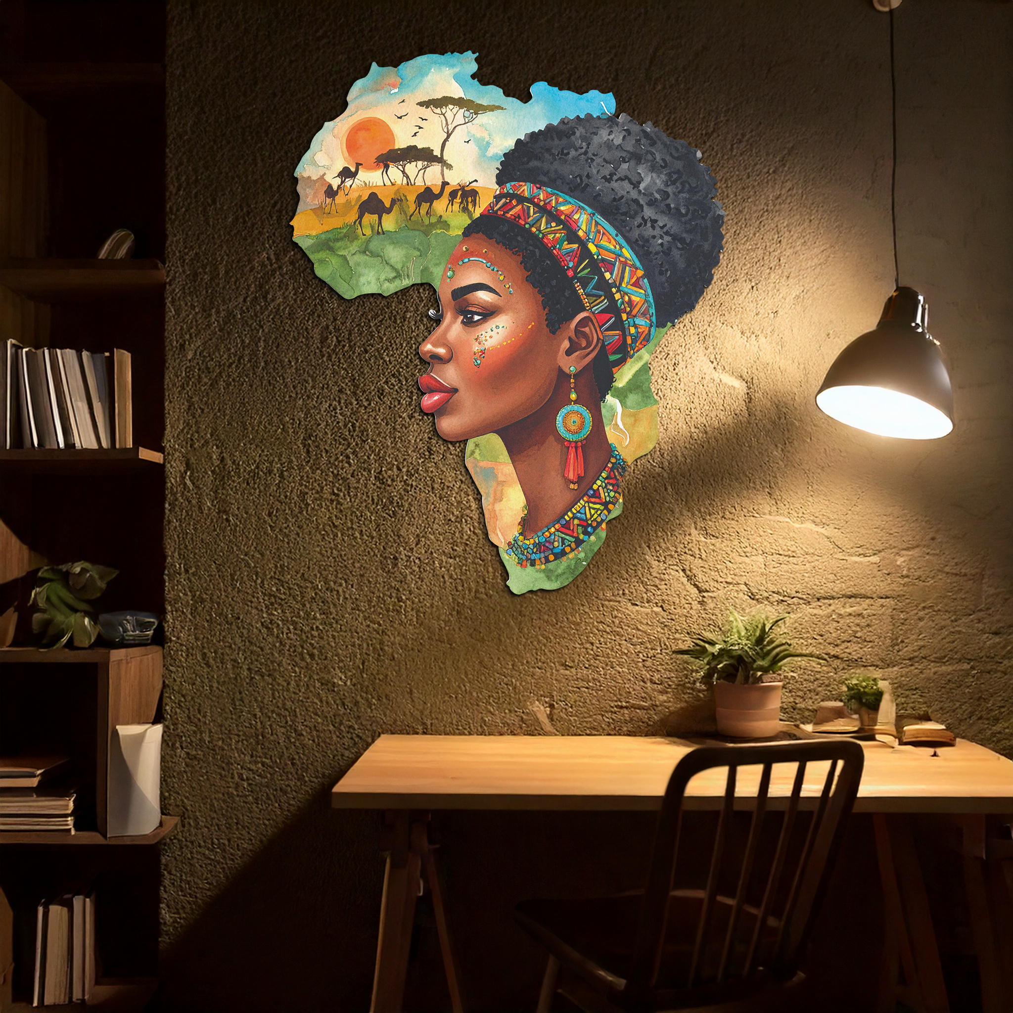 African Woman in Map Metal Wall Art – Cultural UV Printed Decor-KAFUVM012 by Enova Art