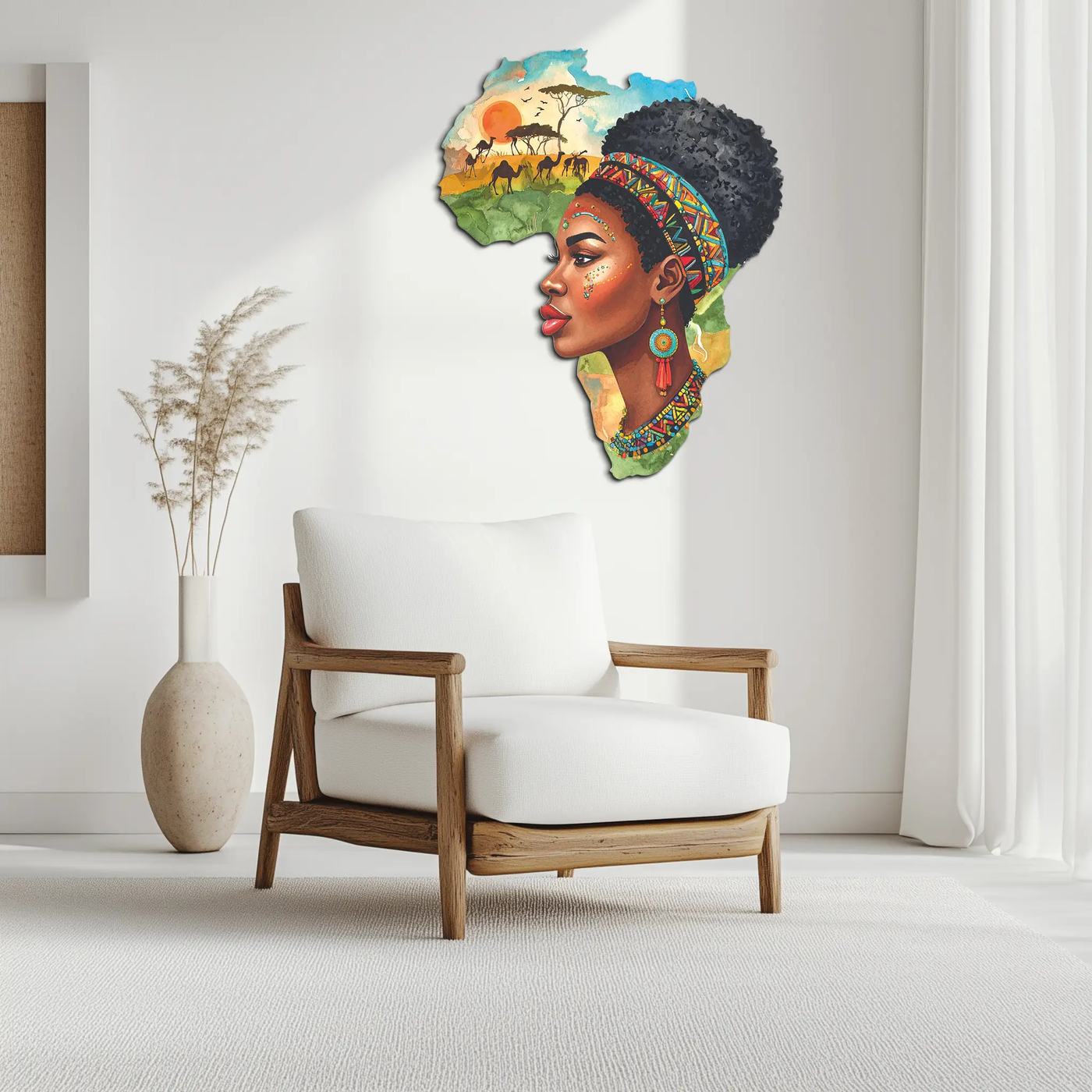 African Woman in Map Metal Wall Art – Cultural UV Printed Decor-KAFUVM012 by Enova Art
