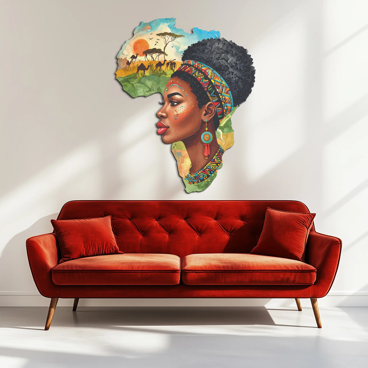 African Woman in Map Metal Wall Art – Cultural UV Printed Decor-KAFUVM012 by Enova Art