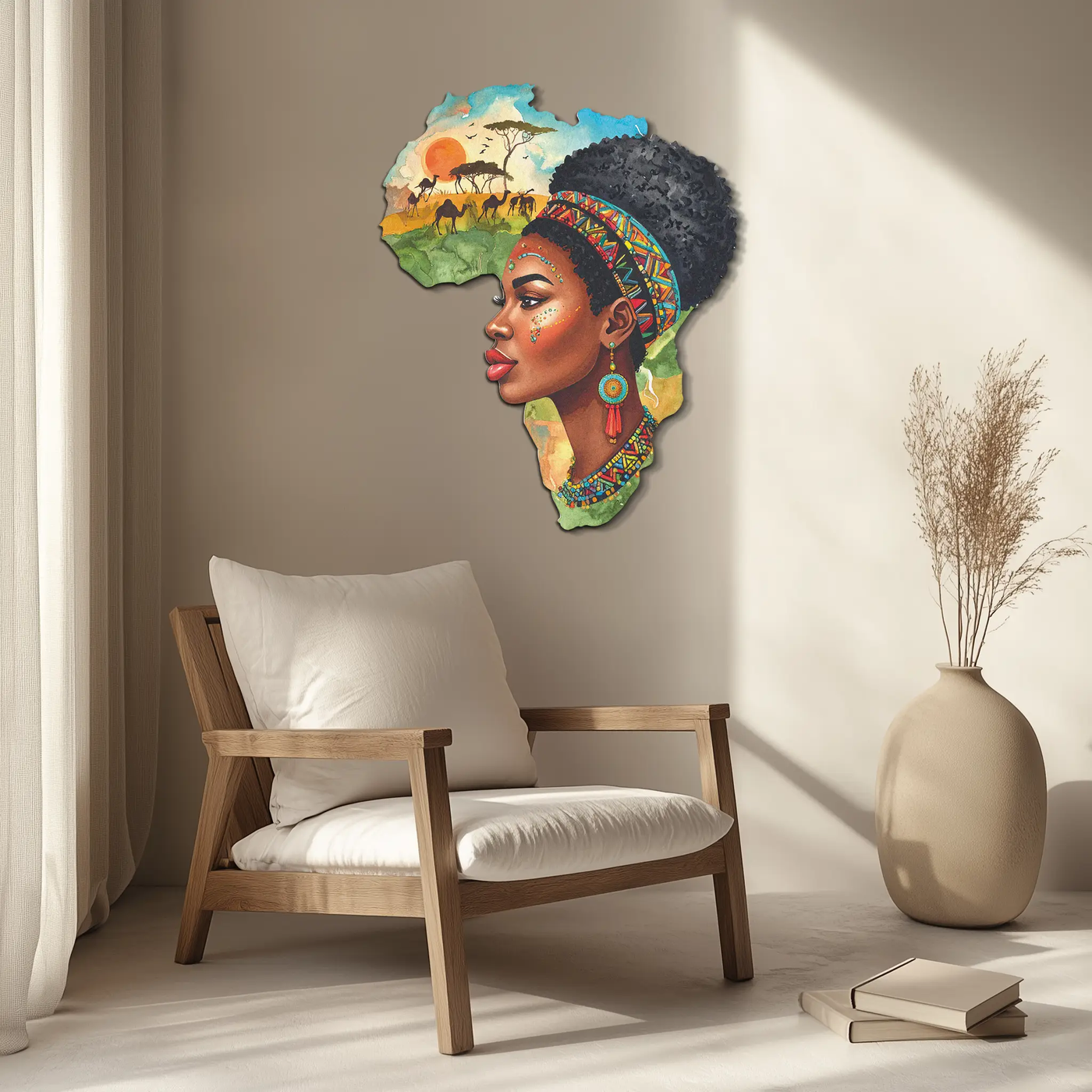 African Woman in Map Metal Wall Art – Cultural UV Printed Decor-KAFUVM012 by Enova Art