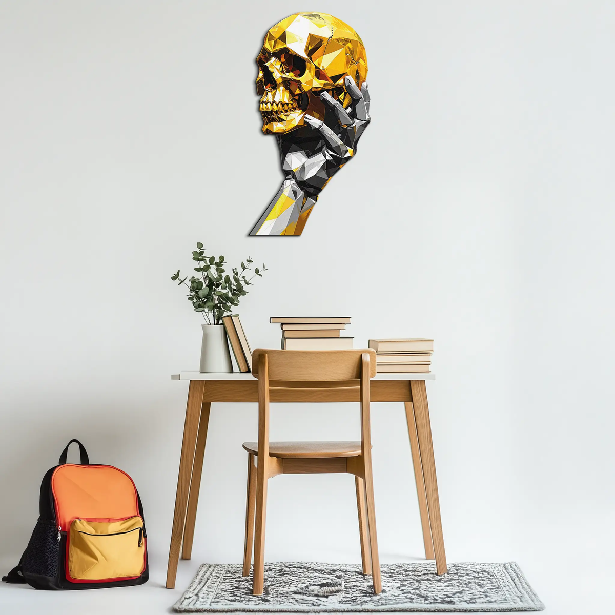 Gold Skull & Robot Hand Metal Wall Art – Futuristic UV Decor-KAFUVM013 by Enova Art