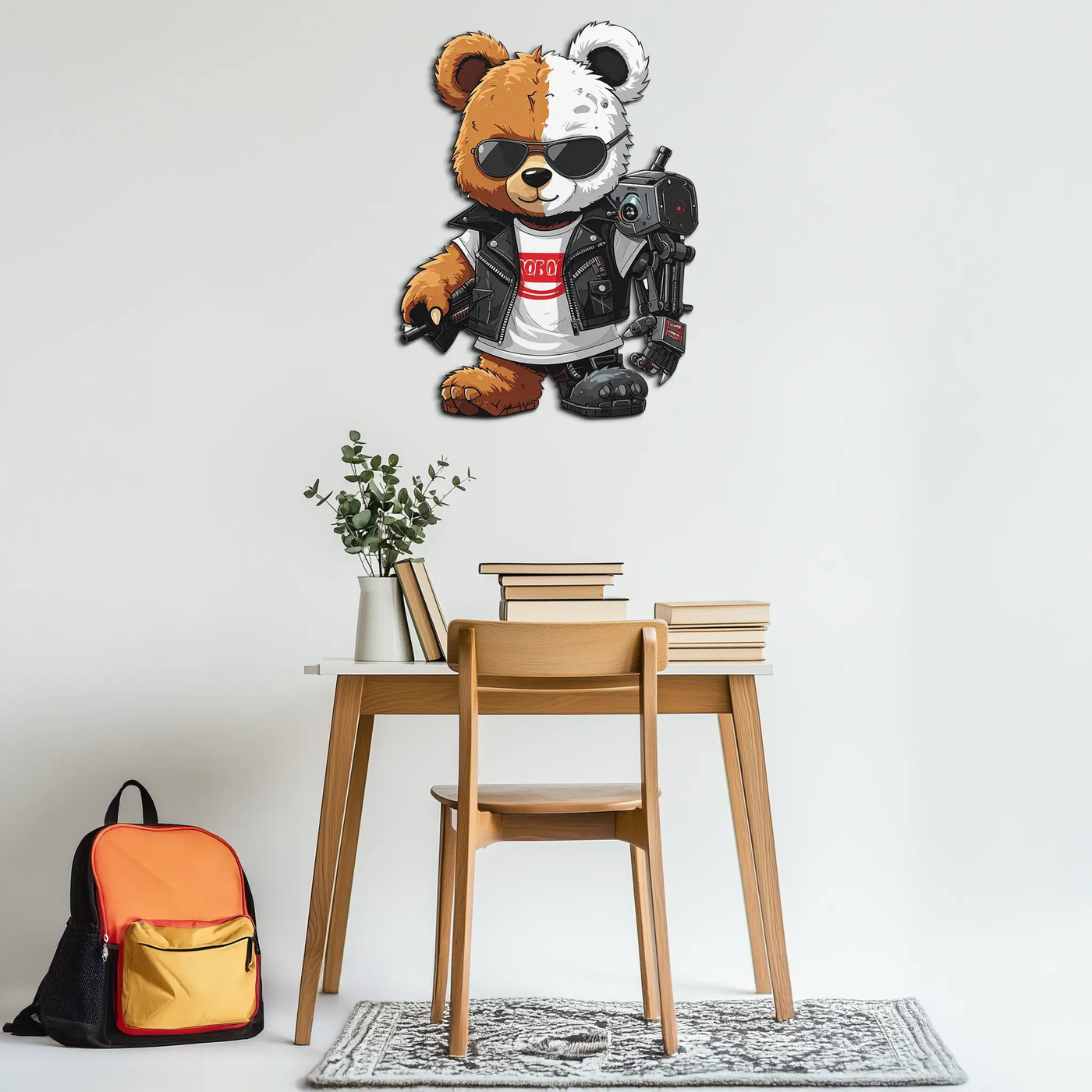 Cyborg Teddy Bear Metal Wall Art – Cool UV Printed Robo Decor-KAFUVM016 by Enova Art