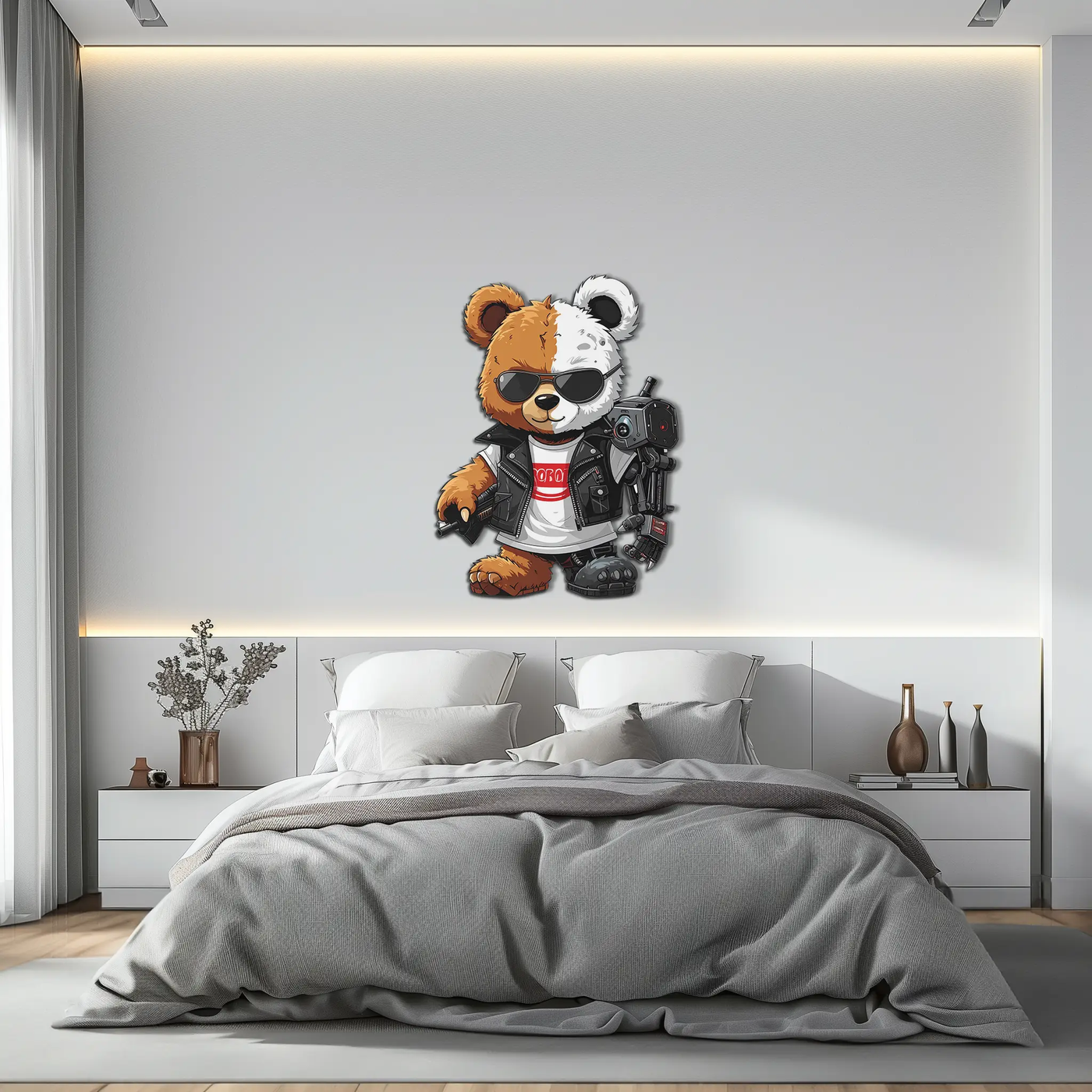 Cyborg Teddy Bear Metal Wall Art – Cool UV Printed Robo Decor-KAFUVM016 by Enova Art