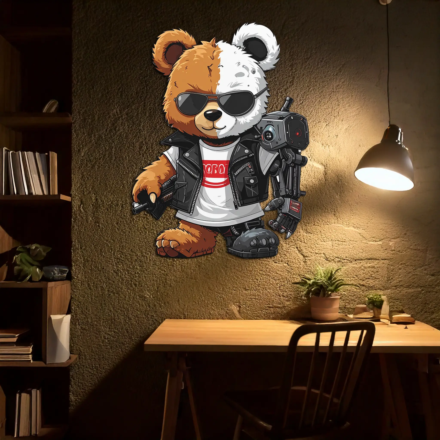 Cyborg Teddy Bear Metal Wall Art – Cool UV Printed Robo Decor-KAFUVM016 by Enova Art