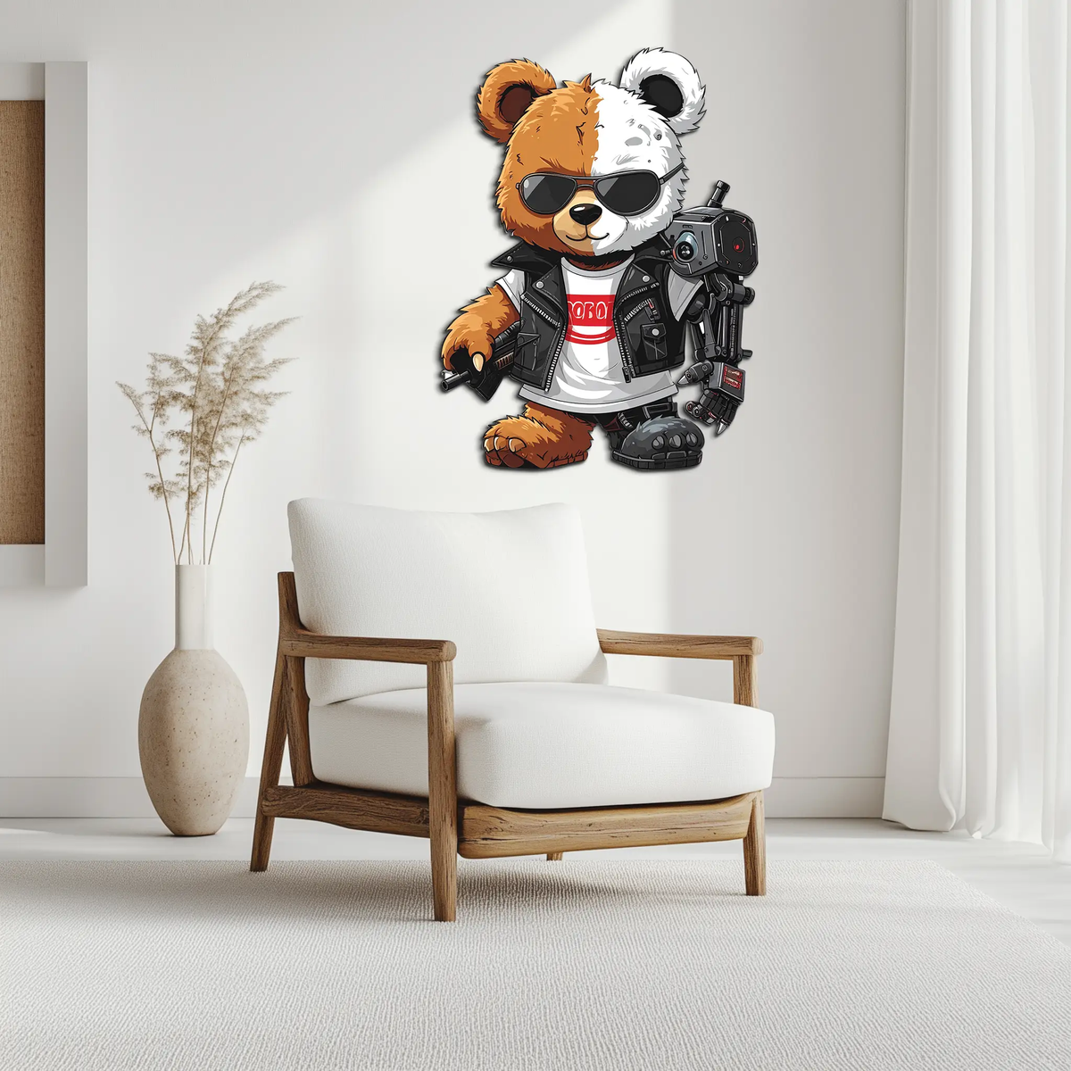 Cyborg Teddy Bear Metal Wall Art – Cool UV Printed Robo Decor-KAFUVM016 by Enova Art