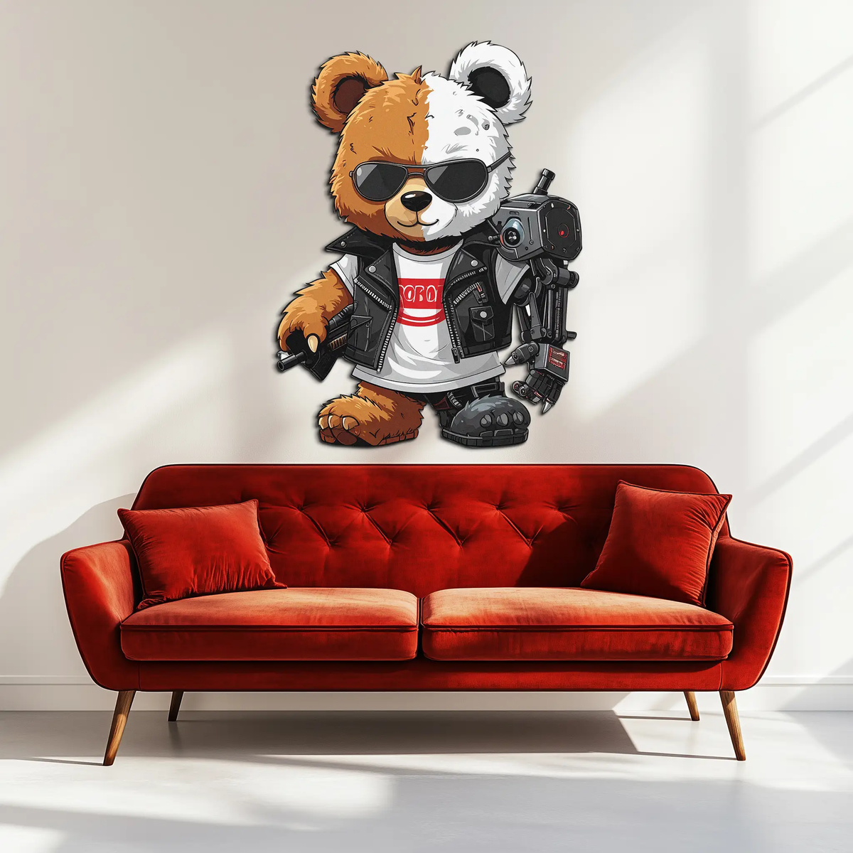 Cyborg Teddy Bear Metal Wall Art – Cool UV Printed Robo Decor-KAFUVM016 by Enova Art