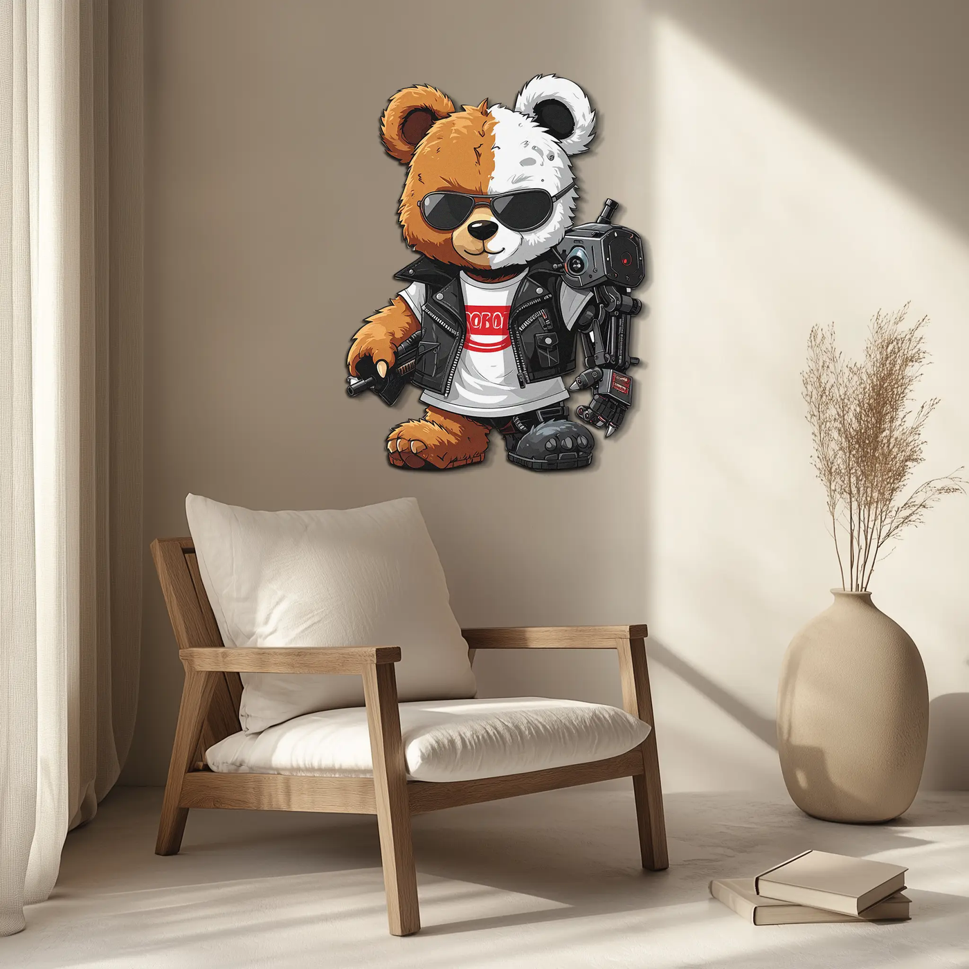 Cyborg Teddy Bear Metal Wall Art – Cool UV Printed Robo Decor-KAFUVM016 by Enova Art