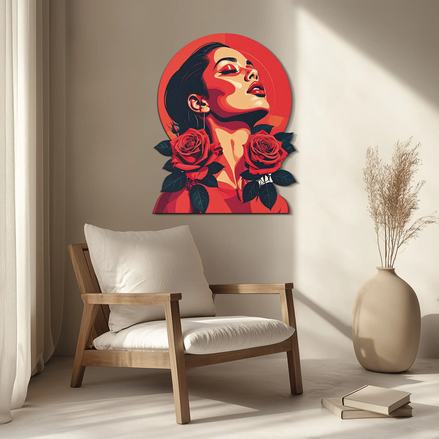 Red Rose Woman Metal Wall Art – Bold Feminine UV Printed Decor-KAFUVM017 by Enova Art