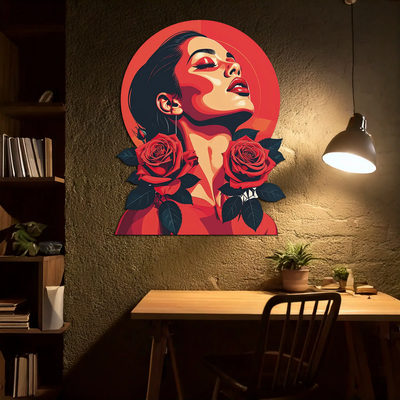 Red Rose Woman Metal Wall Art – Bold Feminine UV Printed Decor-KAFUVM017 by Enova Art
