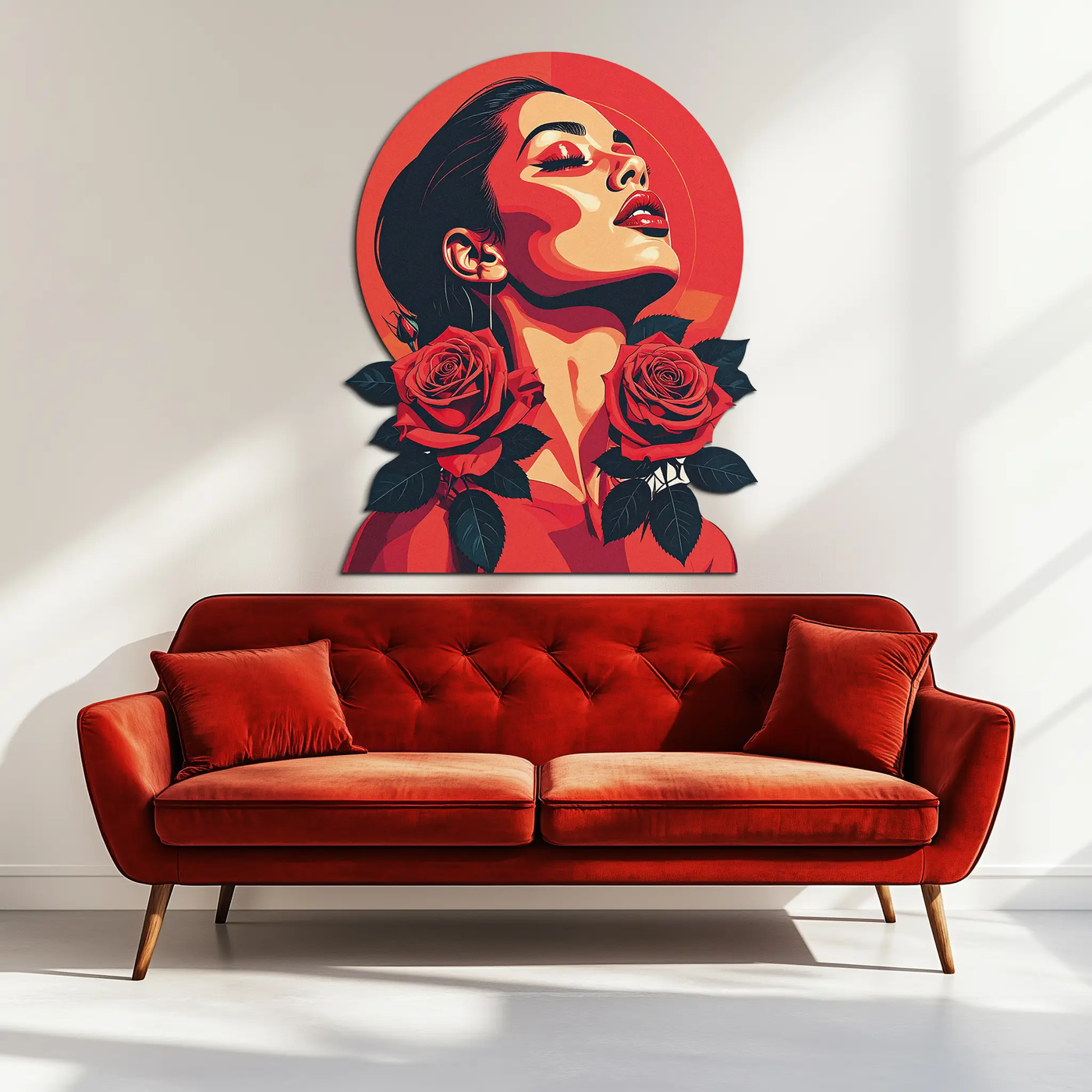 Red Rose Woman Metal Wall Art – Bold Feminine UV Printed Decor-KAFUVM017 by Enova Art