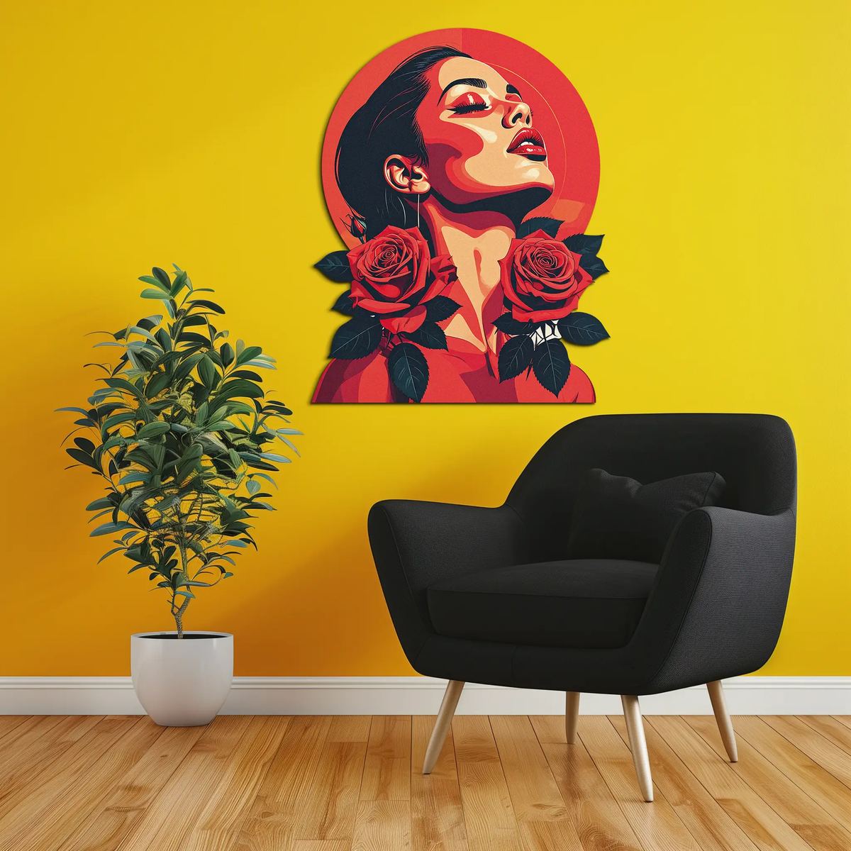 Red Rose Woman Metal Wall Art – Bold Feminine UV Printed Decor-KAFUVM017 by Enova Art