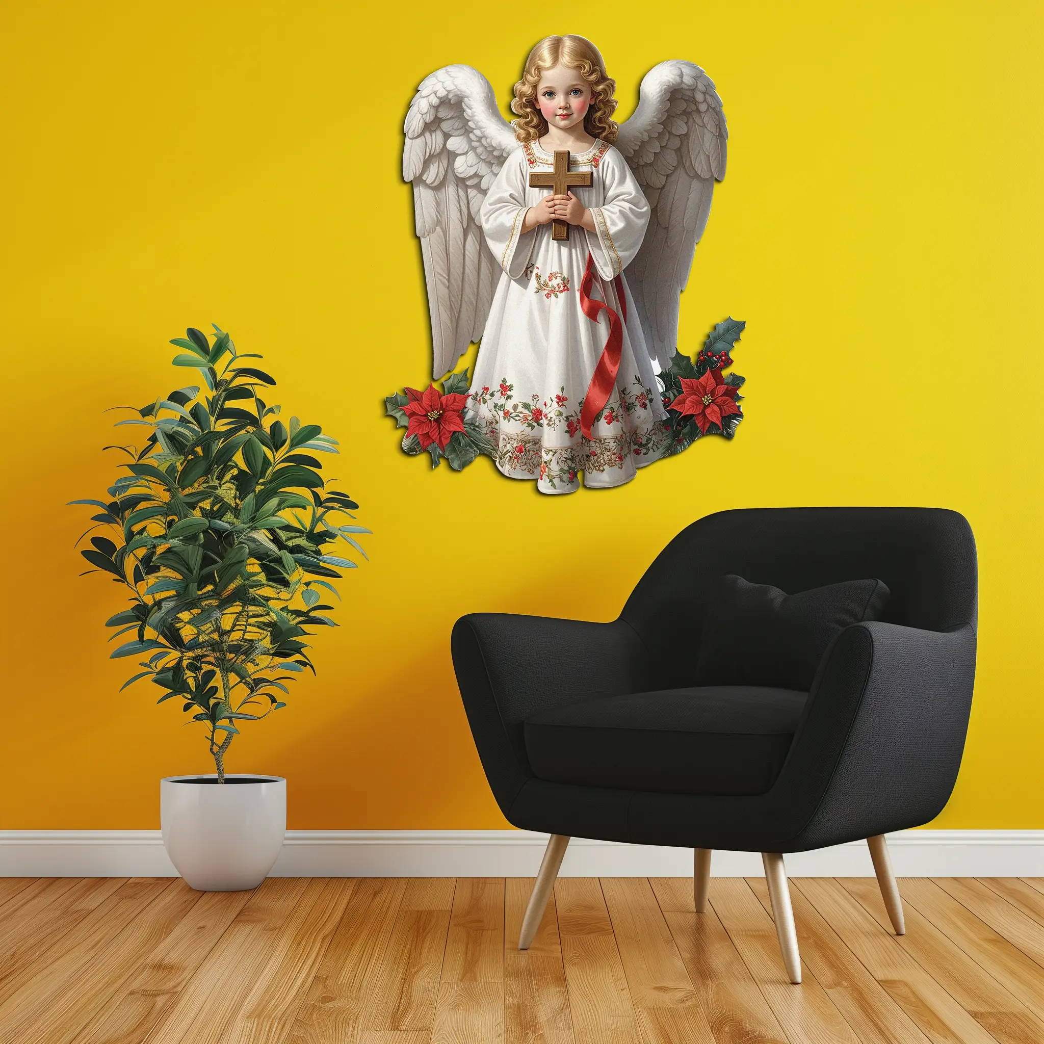 Christmas Angel Metal Wall Art – Holy Child UV Printed Decor-KAFUVM018 by Enova Art