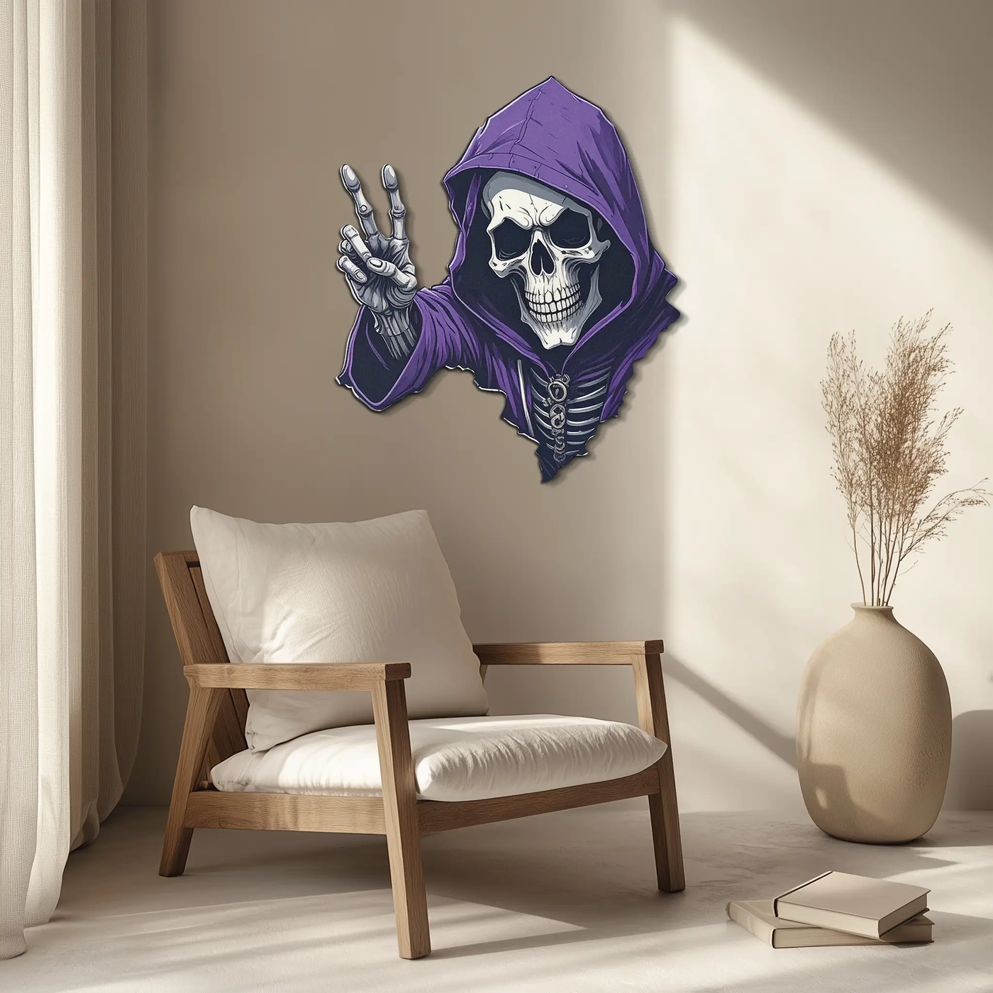 Grim Reaper Peace Metal Wall Art – Purple Skull UV Print Decor-KAFUVM019 by Enova Art
