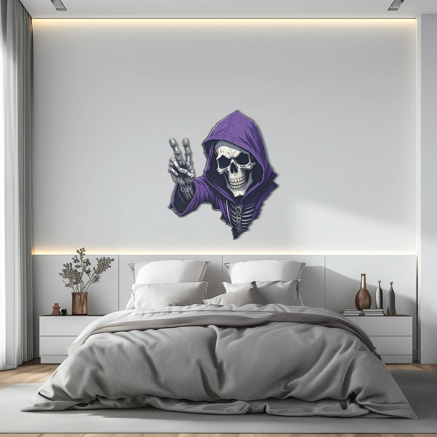 Grim Reaper Peace Metal Wall Art – Purple Skull UV Print Decor-KAFUVM019 by Enova Art