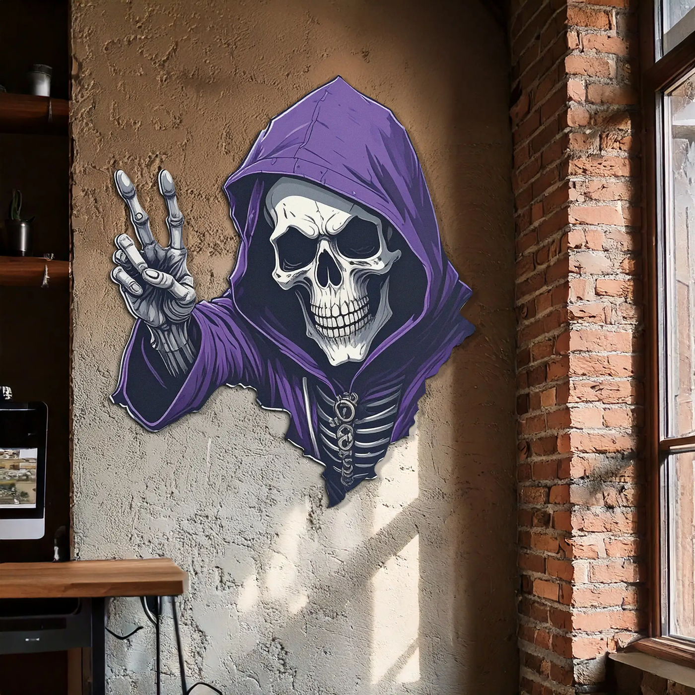 Grim Reaper Peace Metal Wall Art – Purple Skull UV Print Decor-KAFUVM019 by Enova Art