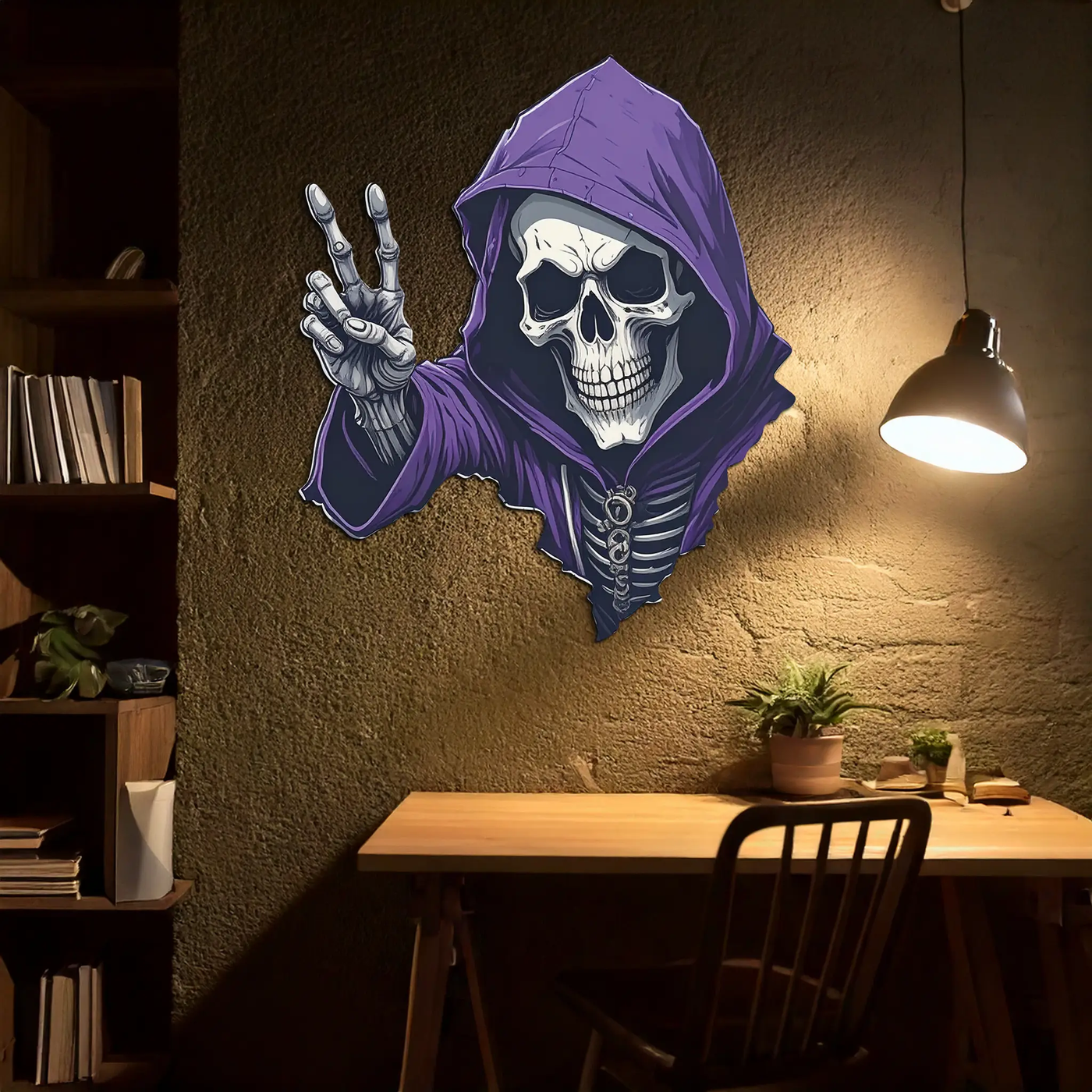 Grim Reaper Peace Metal Wall Art – Purple Skull UV Print Decor-KAFUVM019 by Enova Art
