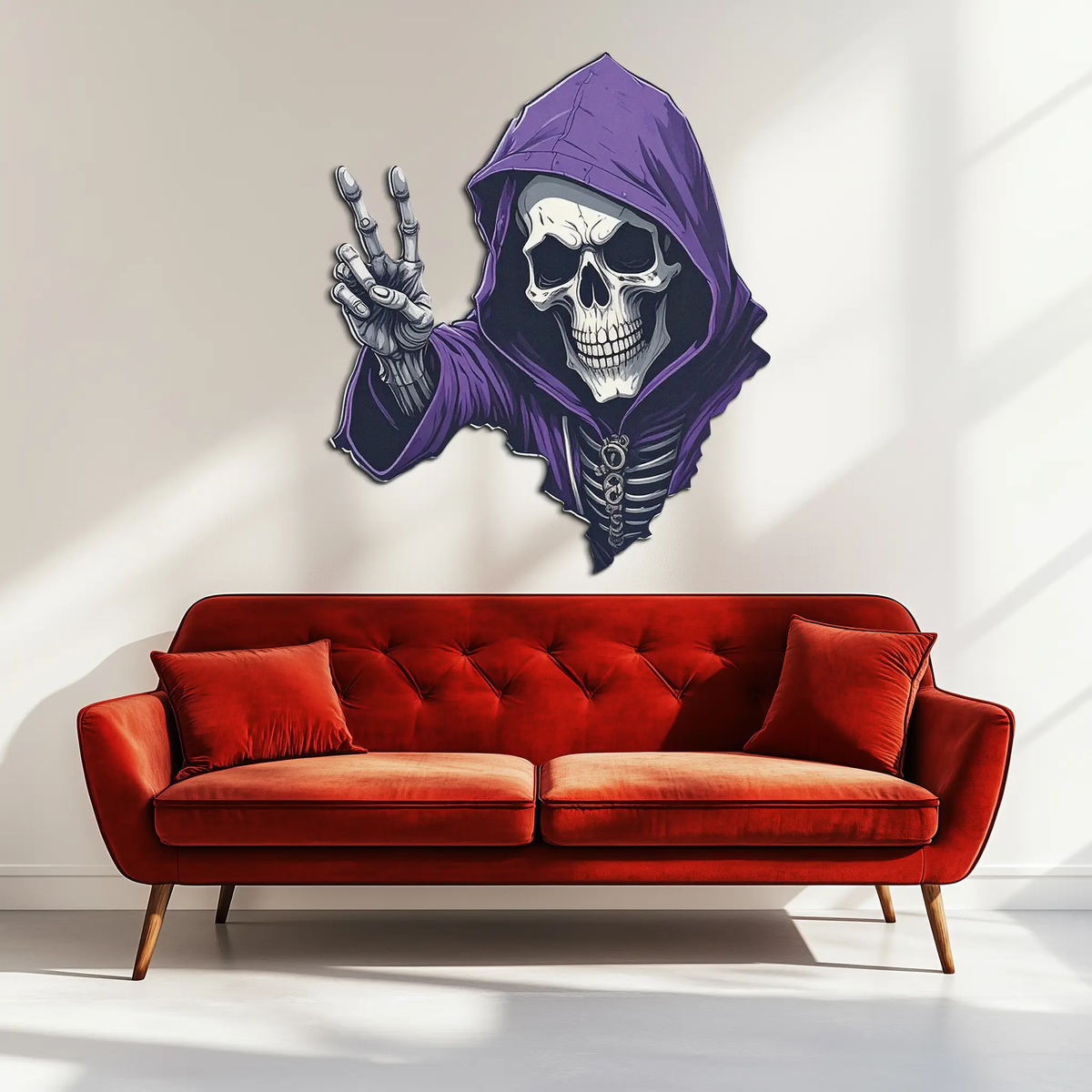 Grim Reaper Peace Metal Wall Art – Purple Skull UV Print Decor-KAFUVM019 by Enova Art