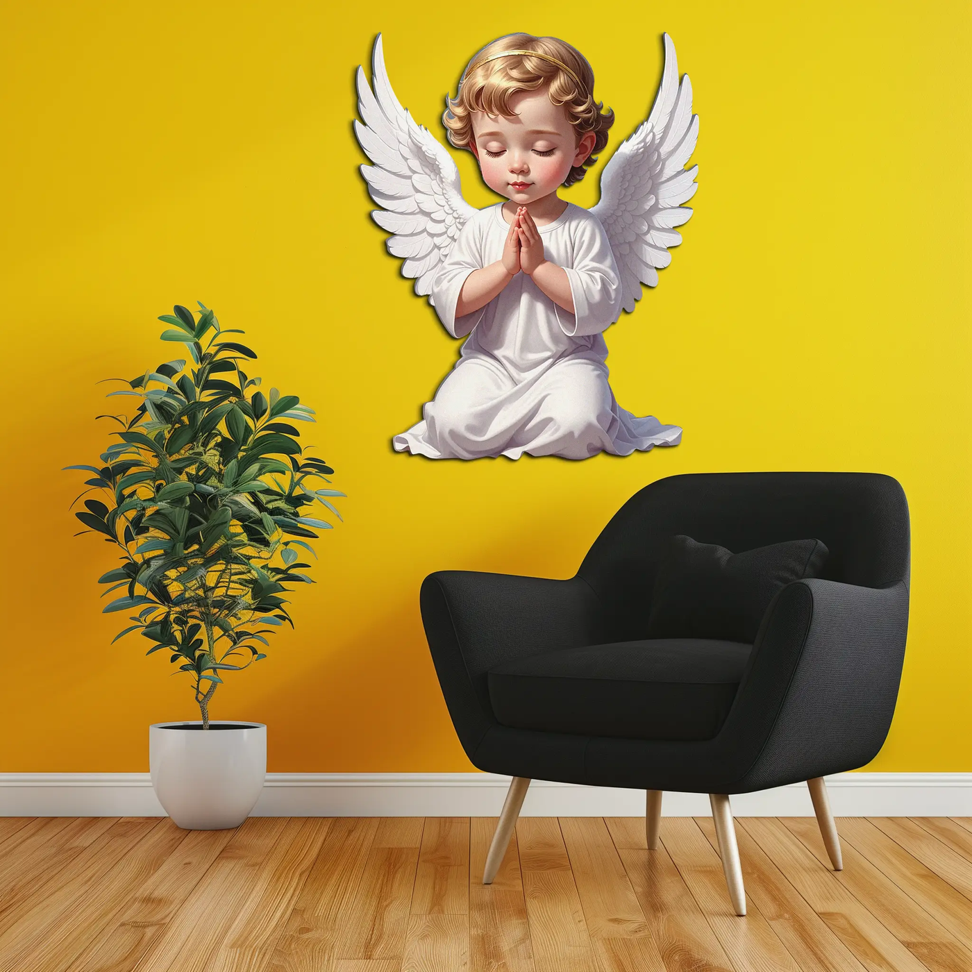 Praying Baby Angel Metal Wall Art – Religious Nursery Decor-KAFUVM020 by Enova Art