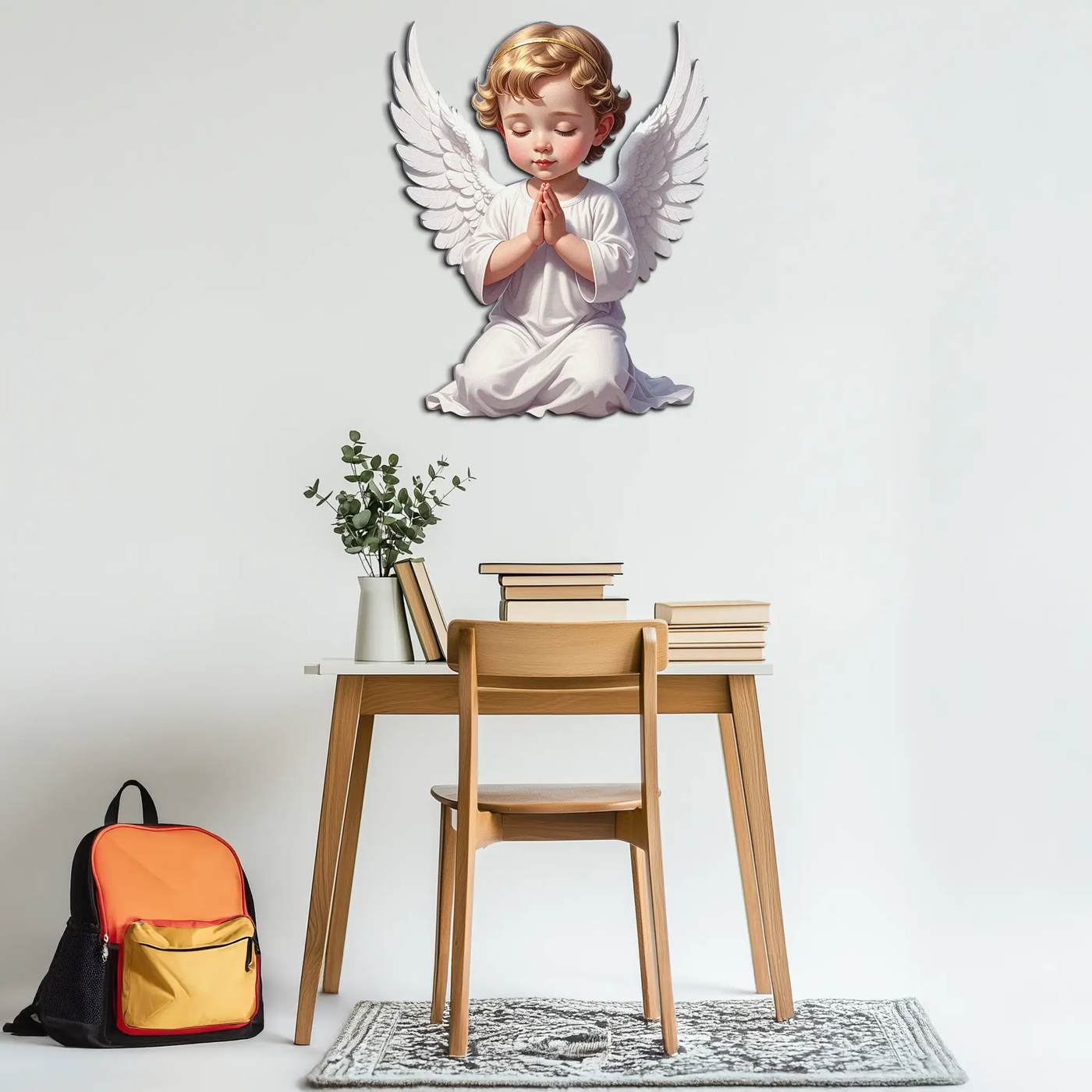 Praying Baby Angel Metal Wall Art – Religious Nursery Decor-KAFUVM020 by Enova Art