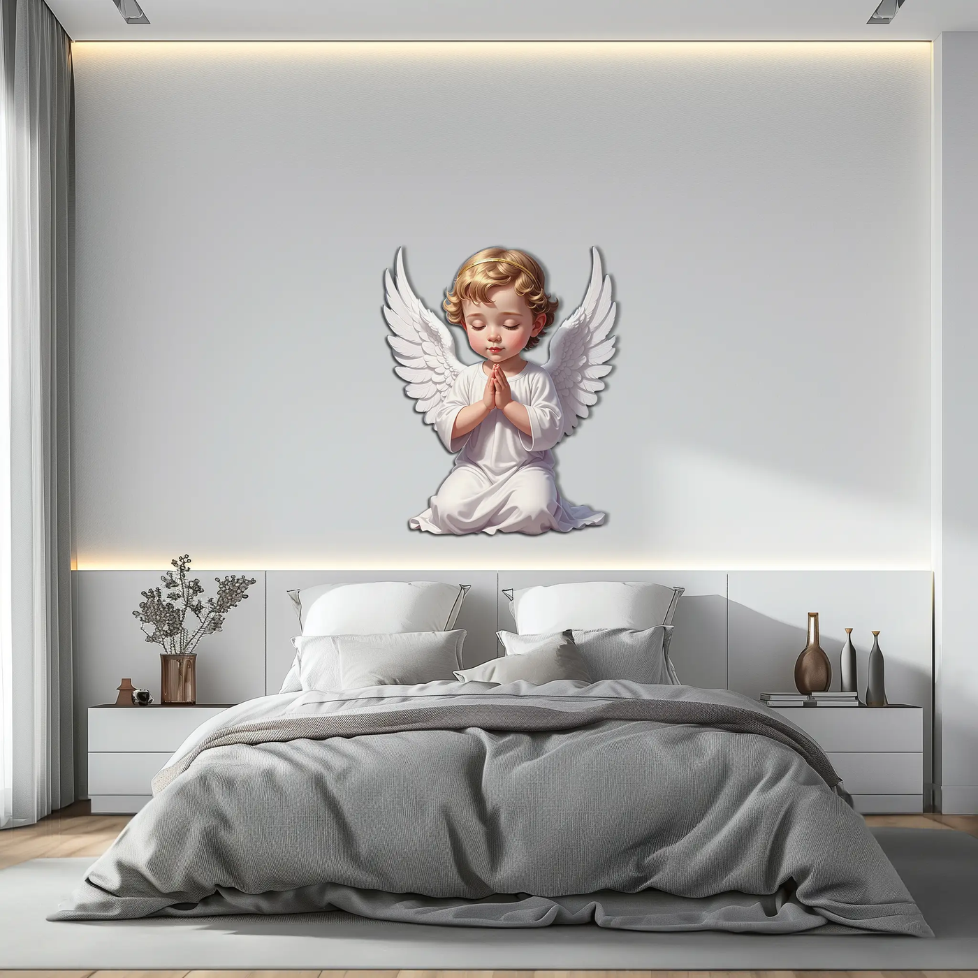Praying Baby Angel Metal Wall Art – Religious Nursery Decor-KAFUVM020 by Enova Art