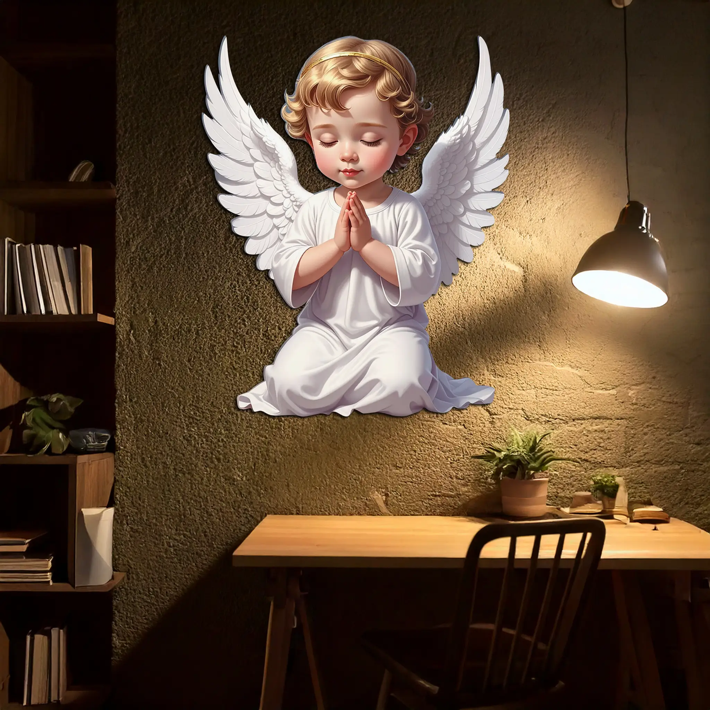 Praying Baby Angel Metal Wall Art – Religious Nursery Decor-KAFUVM020 by Enova Art