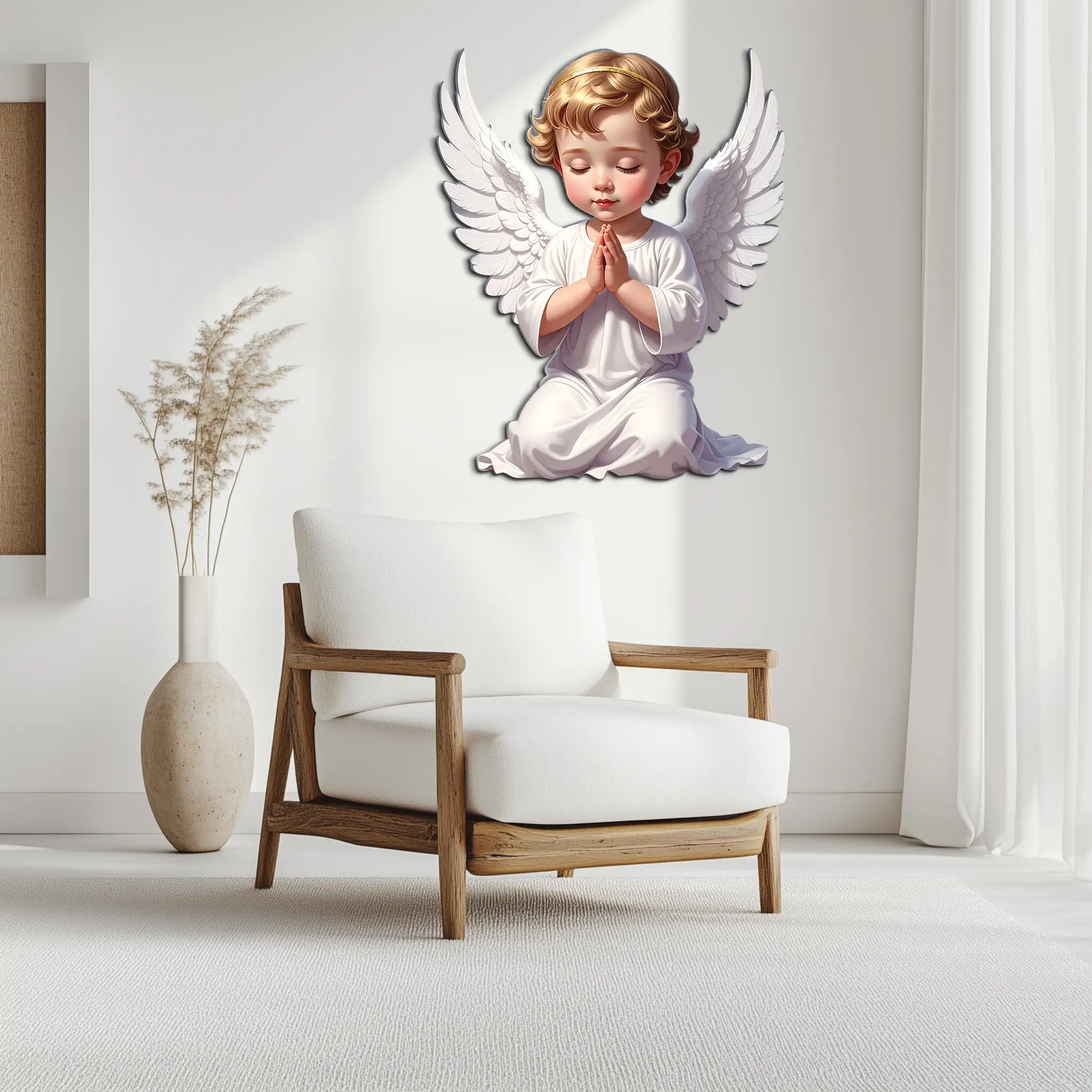 Praying Baby Angel Metal Wall Art – Religious Nursery Decor-KAFUVM020 by Enova Art