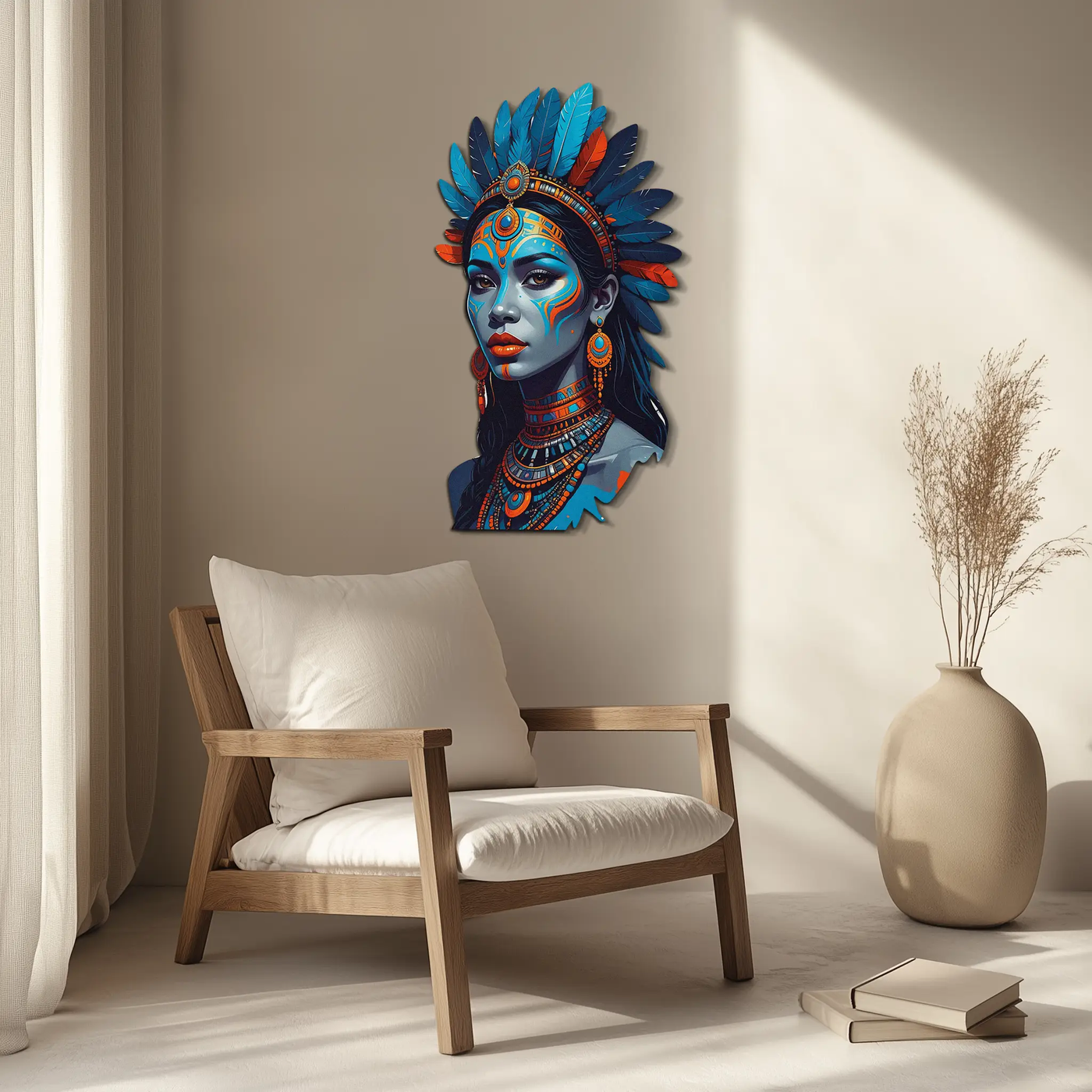 Tribal Blue Goddess Metal Wall Art – Ethnic Spirit Decor-KAFUVM021 by Enova Art