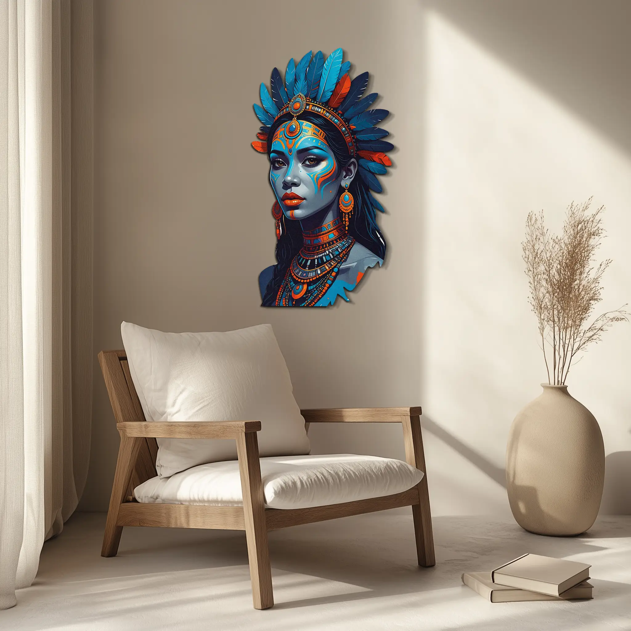 Tribal Blue Goddess Metal Wall Art – Ethnic Spirit Decor-KAFUVM021 by Enova Art