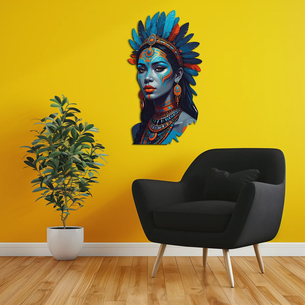 Tribal Blue Goddess Metal Wall Art – Ethnic Spirit Decor-KAFUVM021