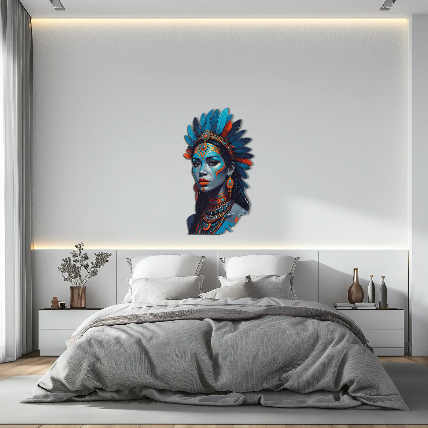 Tribal Blue Goddess Metal Wall Art – Ethnic Spirit Decor-KAFUVM021 by Enova Art