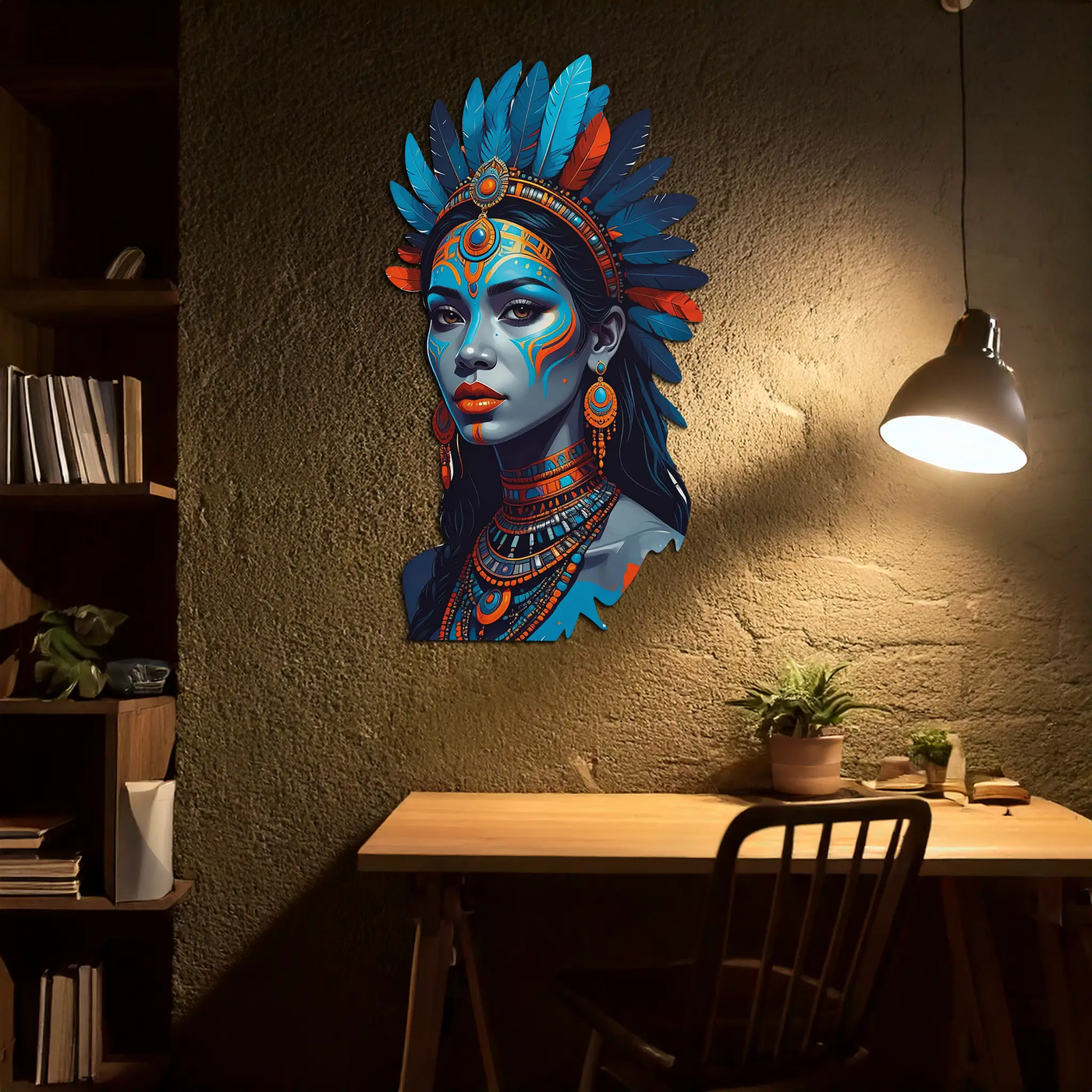 Tribal Blue Goddess Metal Wall Art – Ethnic Spirit Decor-KAFUVM021 by Enova Art